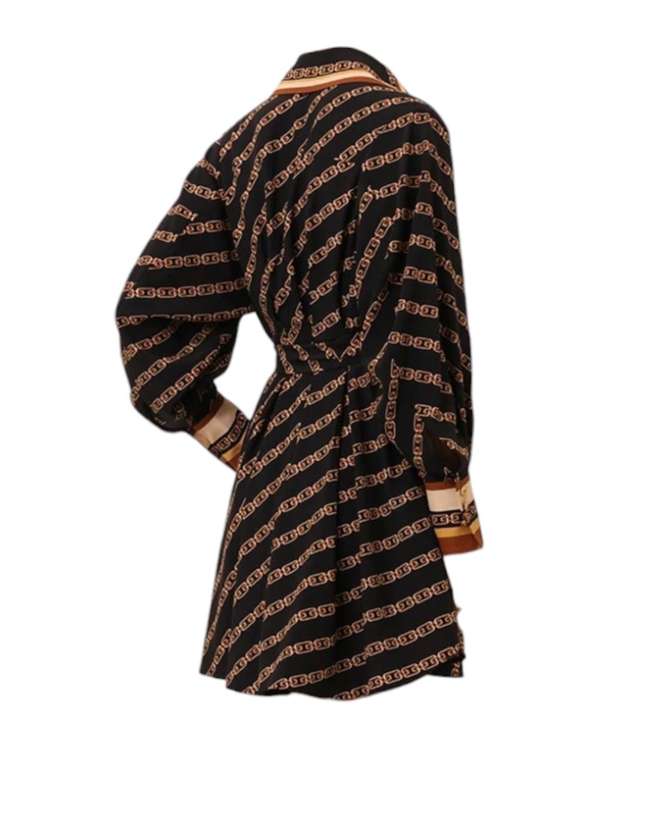 Zimmermann Tuck Mini Shirt Dress | Black Chain Print, Silk Blend, Belt Optional