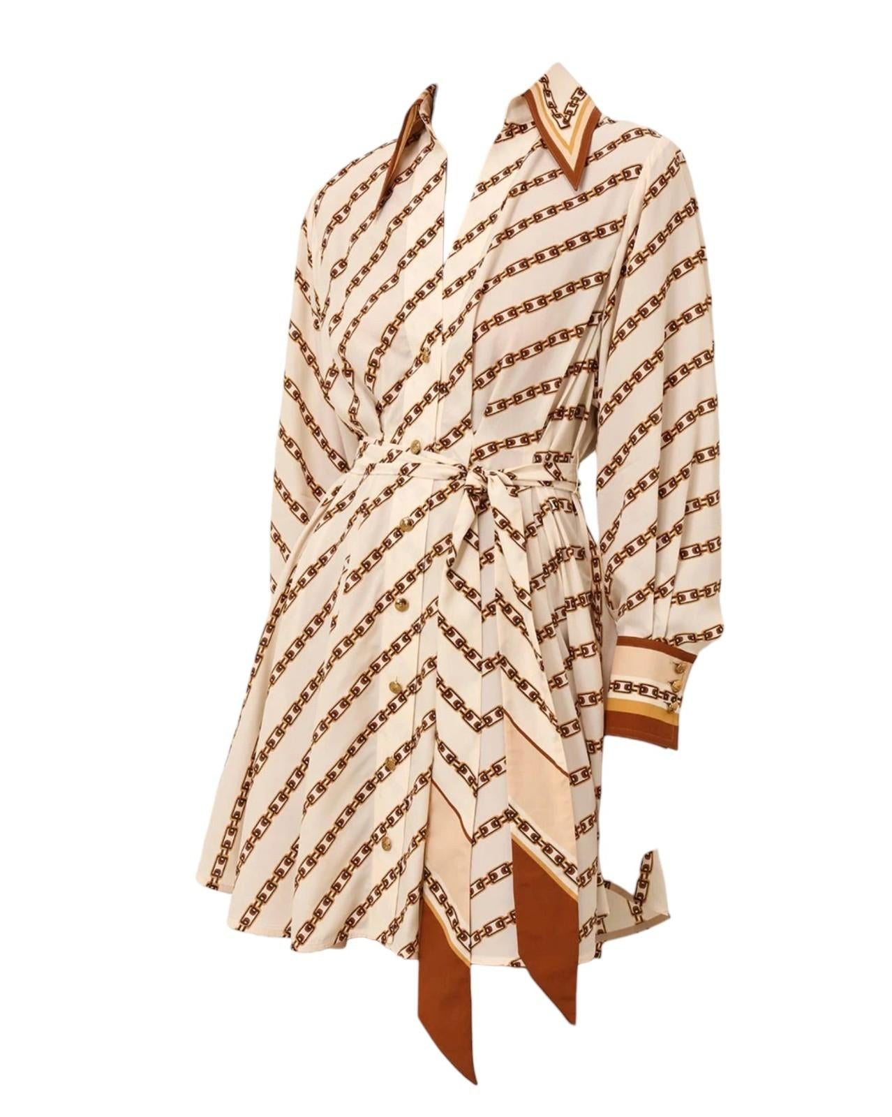 Zimmermann Tuck Mini Shirt Dress | Cream Chain Print, Silk Blend, Belt Optional