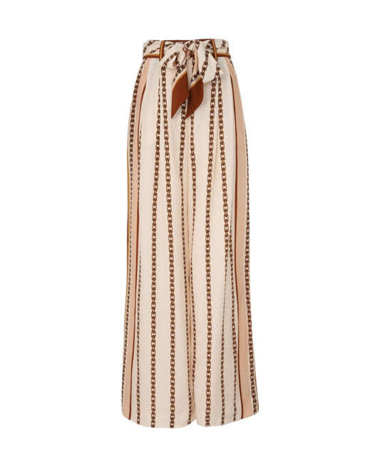 Zimmermann Wide Leg Pant | Cream Chain Print, silk, Scarf Belt, High Waisted,