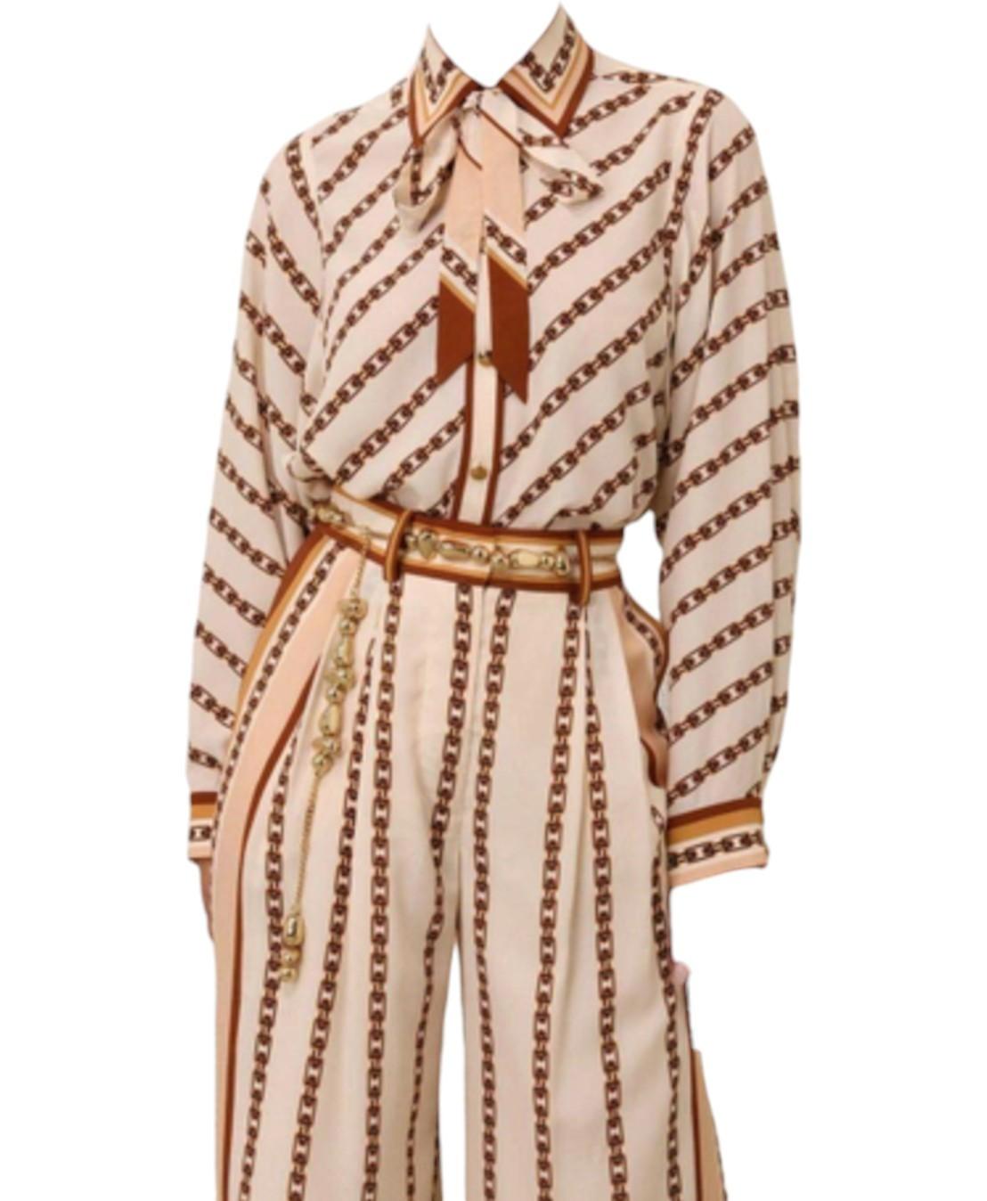 Zimmermann Wide Leg Pant | Cream Chain Print, silk, Scarf Belt, High Waisted,