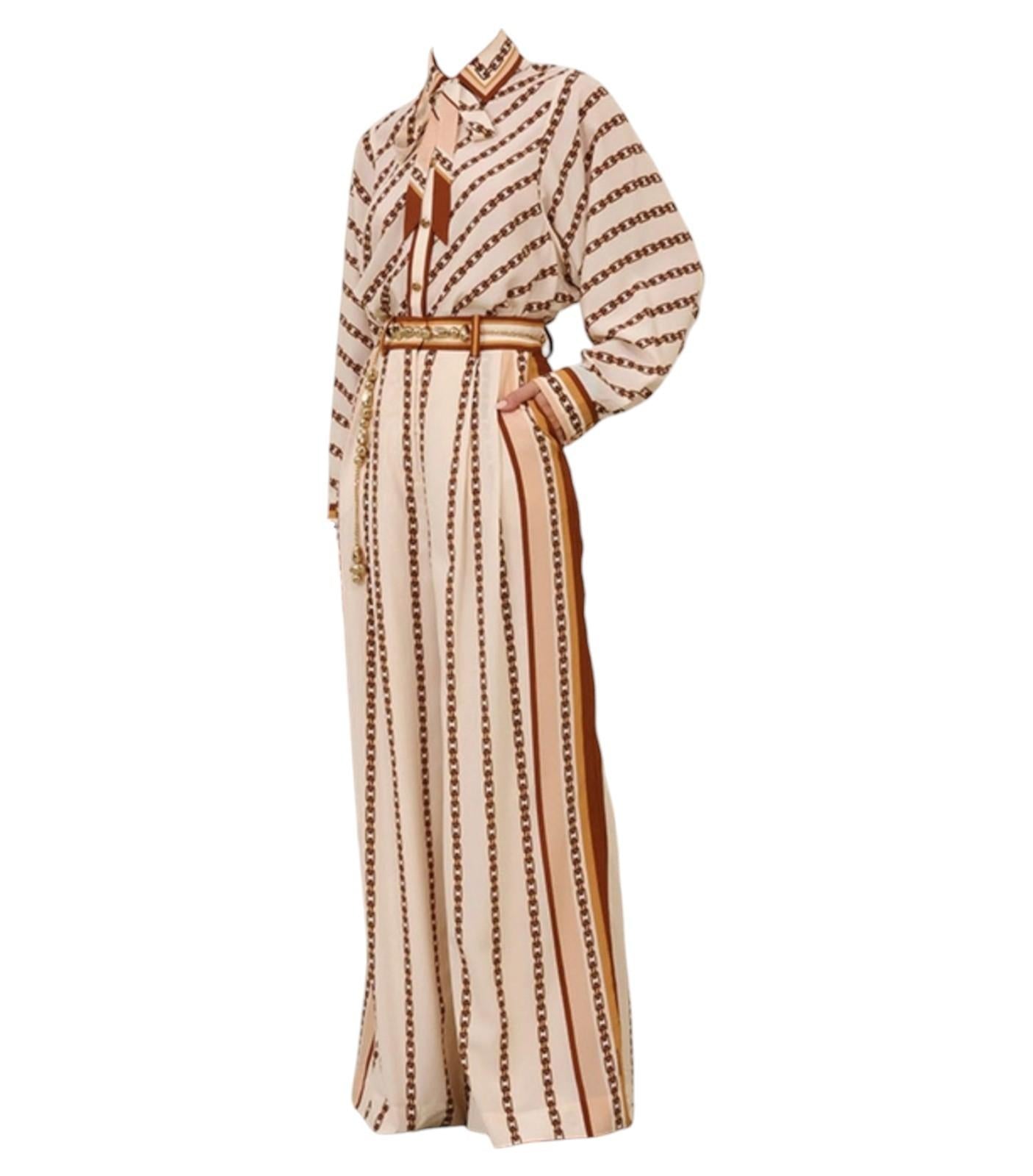 Zimmermann Wide Leg Pant | Cream Chain Print, silk, Scarf Belt, High Waisted,