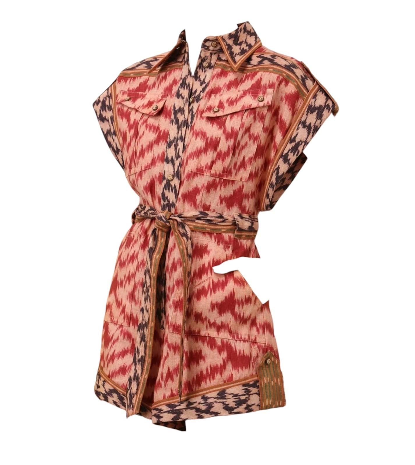 Zimmermann Wylie Pocket Playsuit | Red Ikat Print Jumpsuit, Linen, Shorts