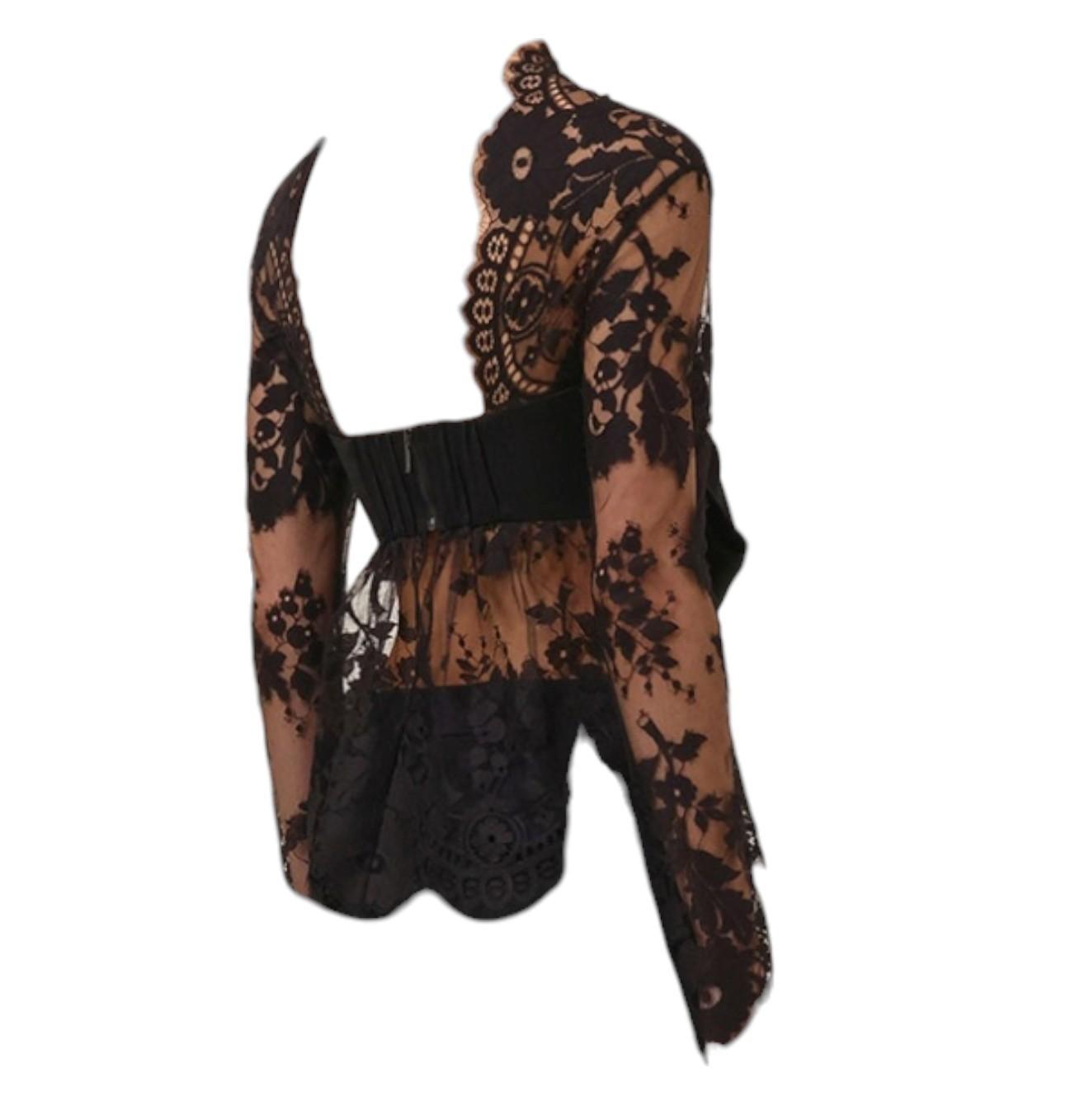 Zimmermann Illustration Bow Bodice | Black, Lace, Long Sleeve, Sheer, Silk