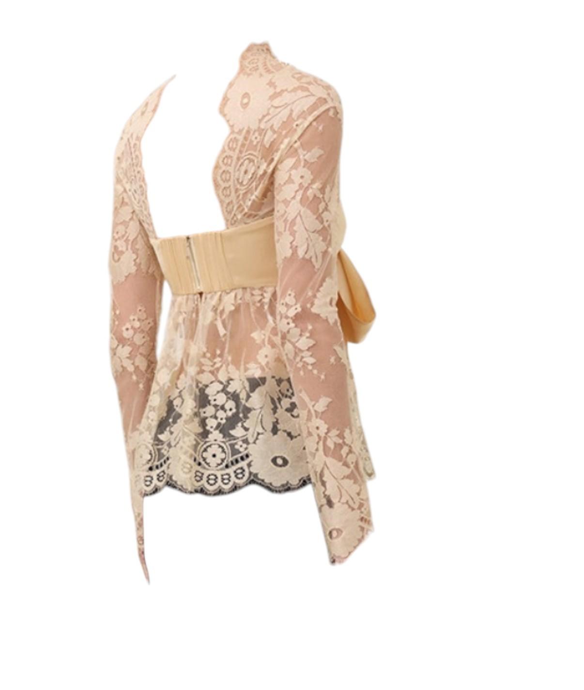 Zimmermann Illustration Bow Bodice |Tea/Beige, Lace, Long Sleeve, Sheer, Silk