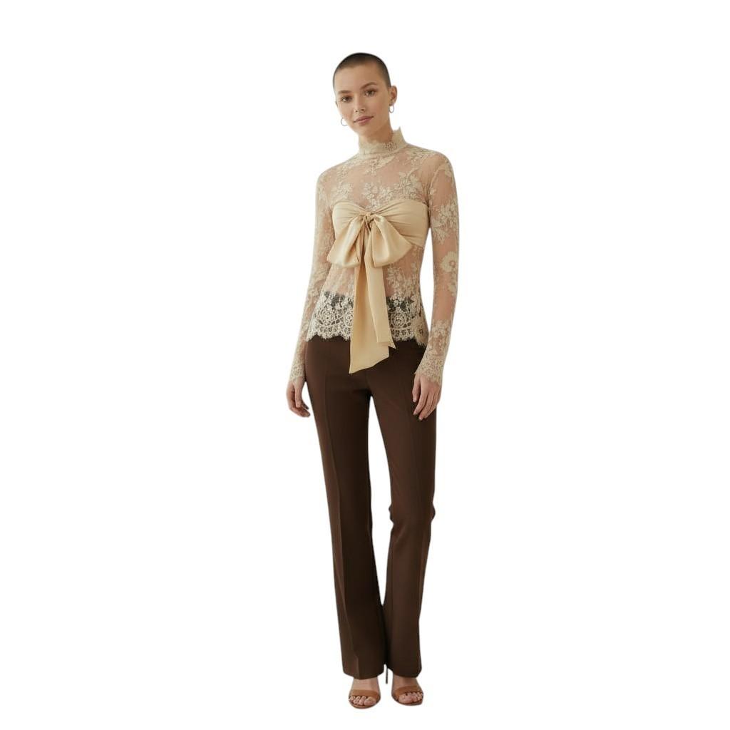 Zimmermann Illustration Bow Bodice |Tea/Beige, Lace, Long Sleeve, Sheer, Silk