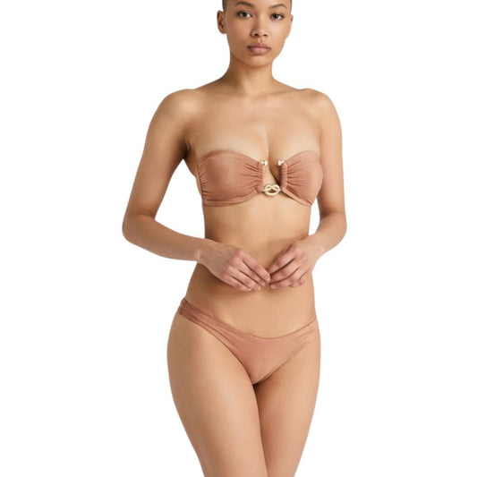 Zimmermann Ottie Lurex Knot Trim Bikini |Apricot/Gold, Low Rise, Bandeau, Cheeky