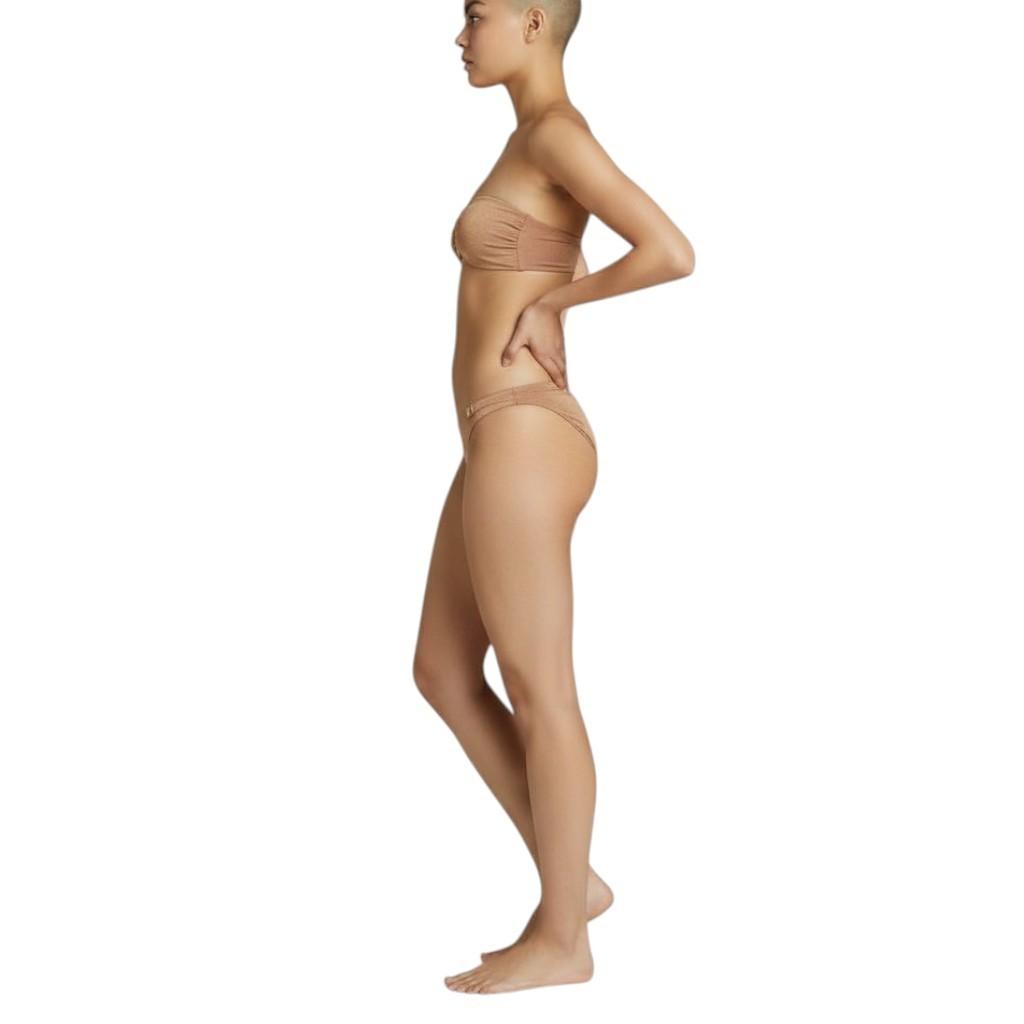 Zimmermann Ottie Lurex Knot Trim Bikini |Apricot/Gold, Low Rise, Bandeau, Cheeky