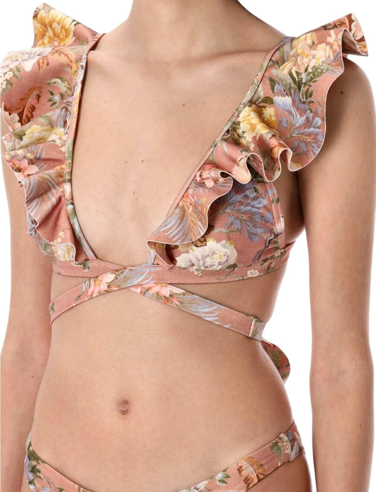 Zimmermann Tallow Wrap Ruffle Bikini | Spliced Floral, Low Rise Bottoms, Frills