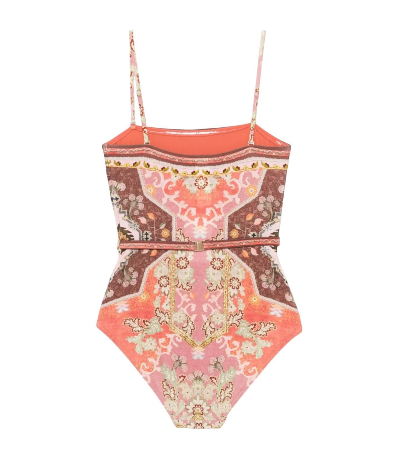 Zimmermann Wylie Bandeau Belted One Piece | Rust Paisley, Full Coverage, Belted