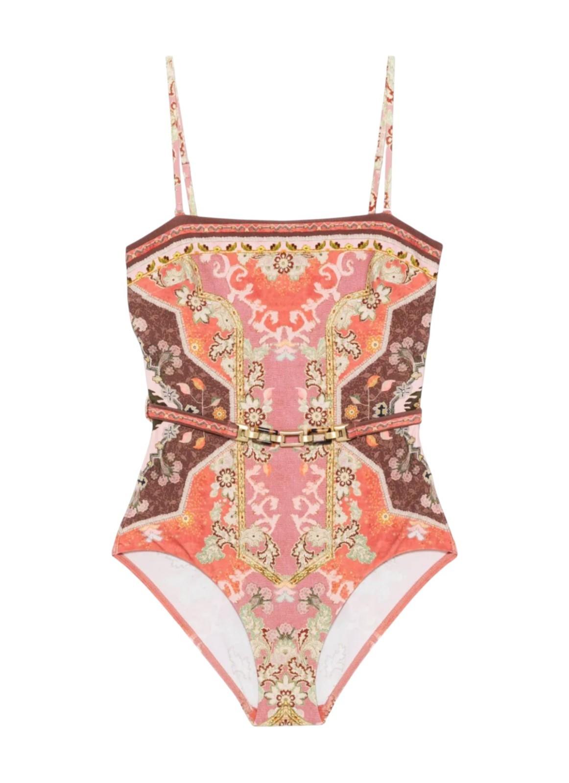 Zimmermann Wylie Bandeau Belted One Piece | Rust Paisley, Full Coverage, Belted