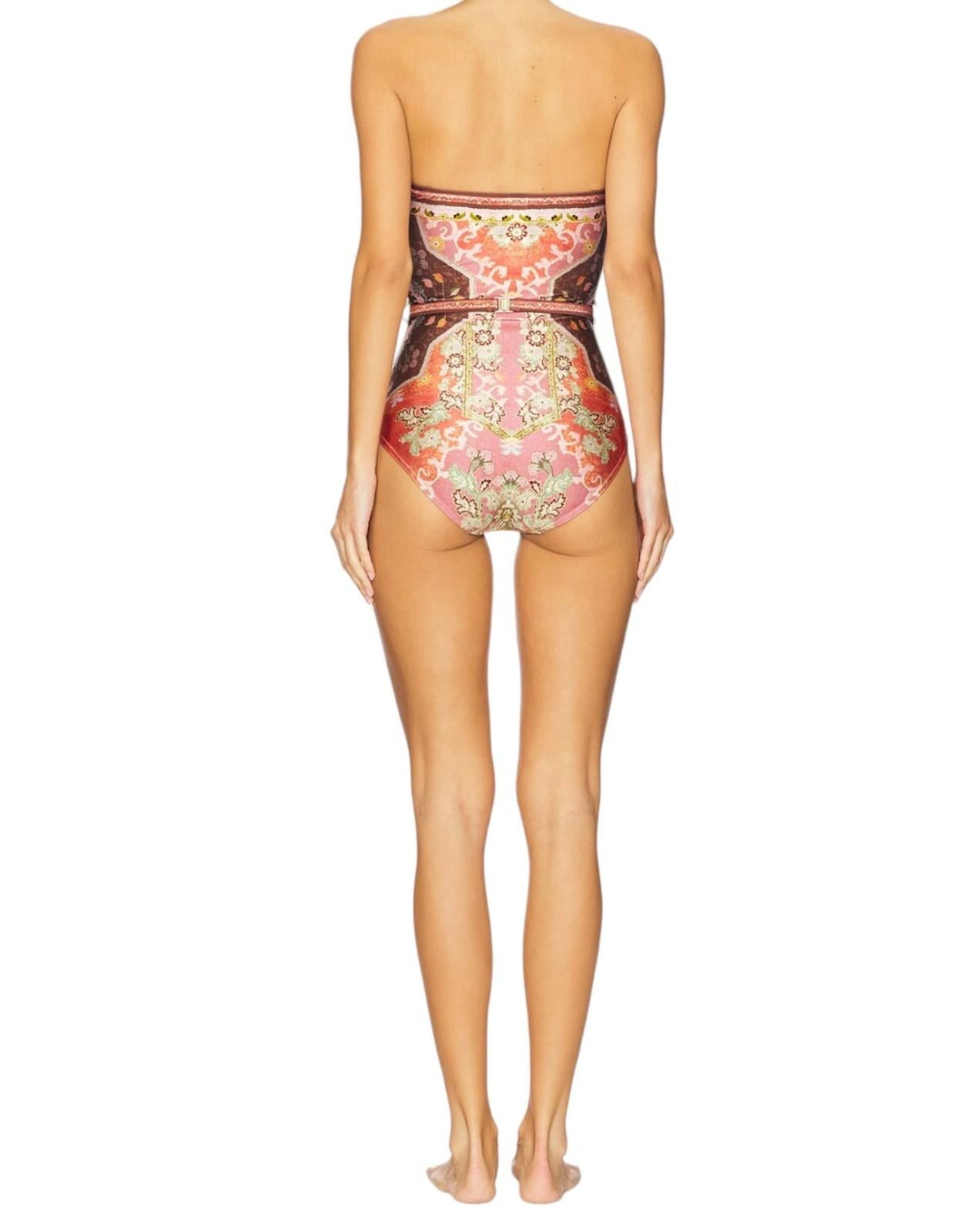 Zimmermann Wylie Bandeau Belted One Piece | Rust Paisley, Full Coverage, Belted