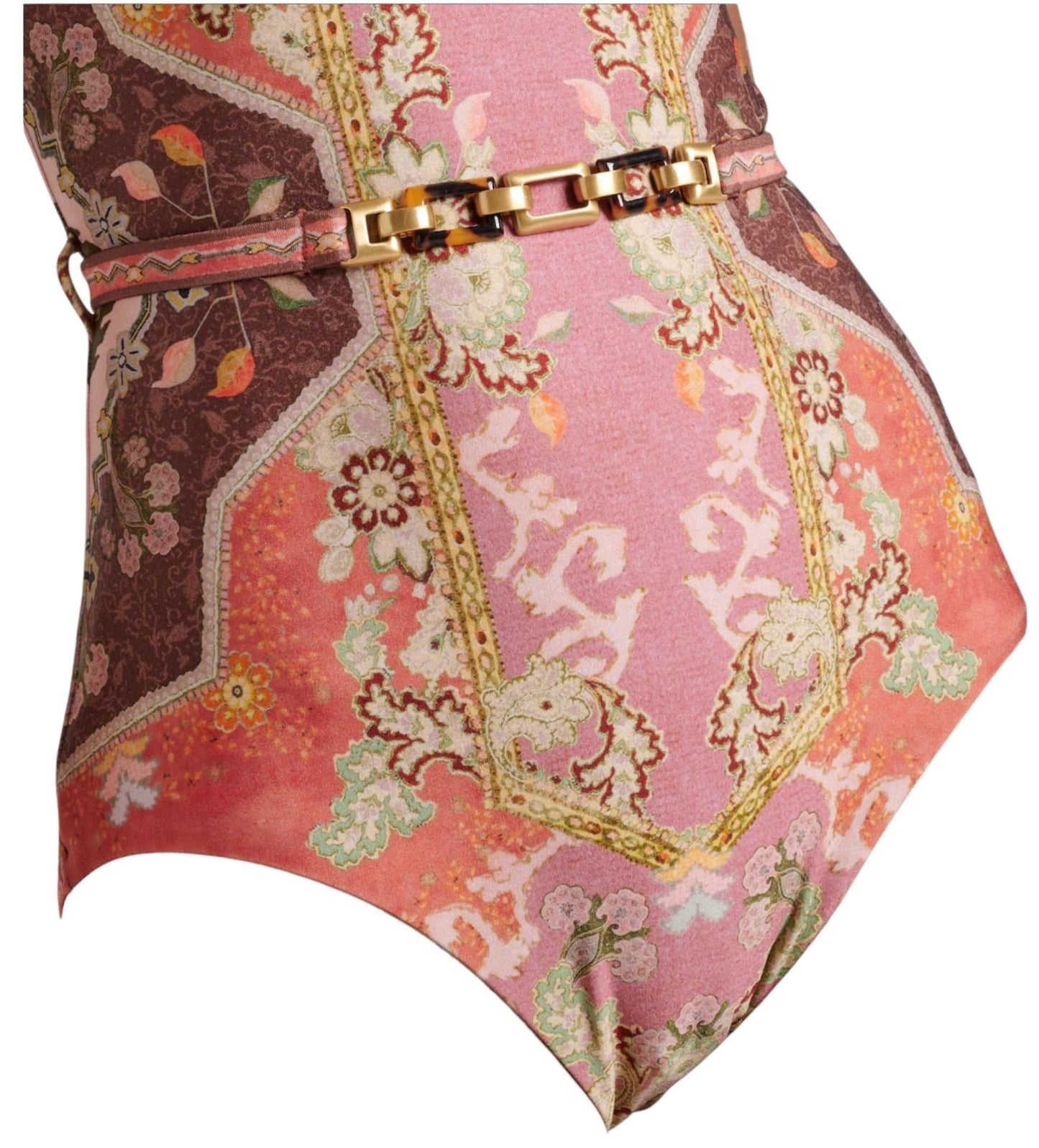 Zimmermann Wylie Bandeau Belted One Piece | Rust Paisley, Full Coverage, Belted