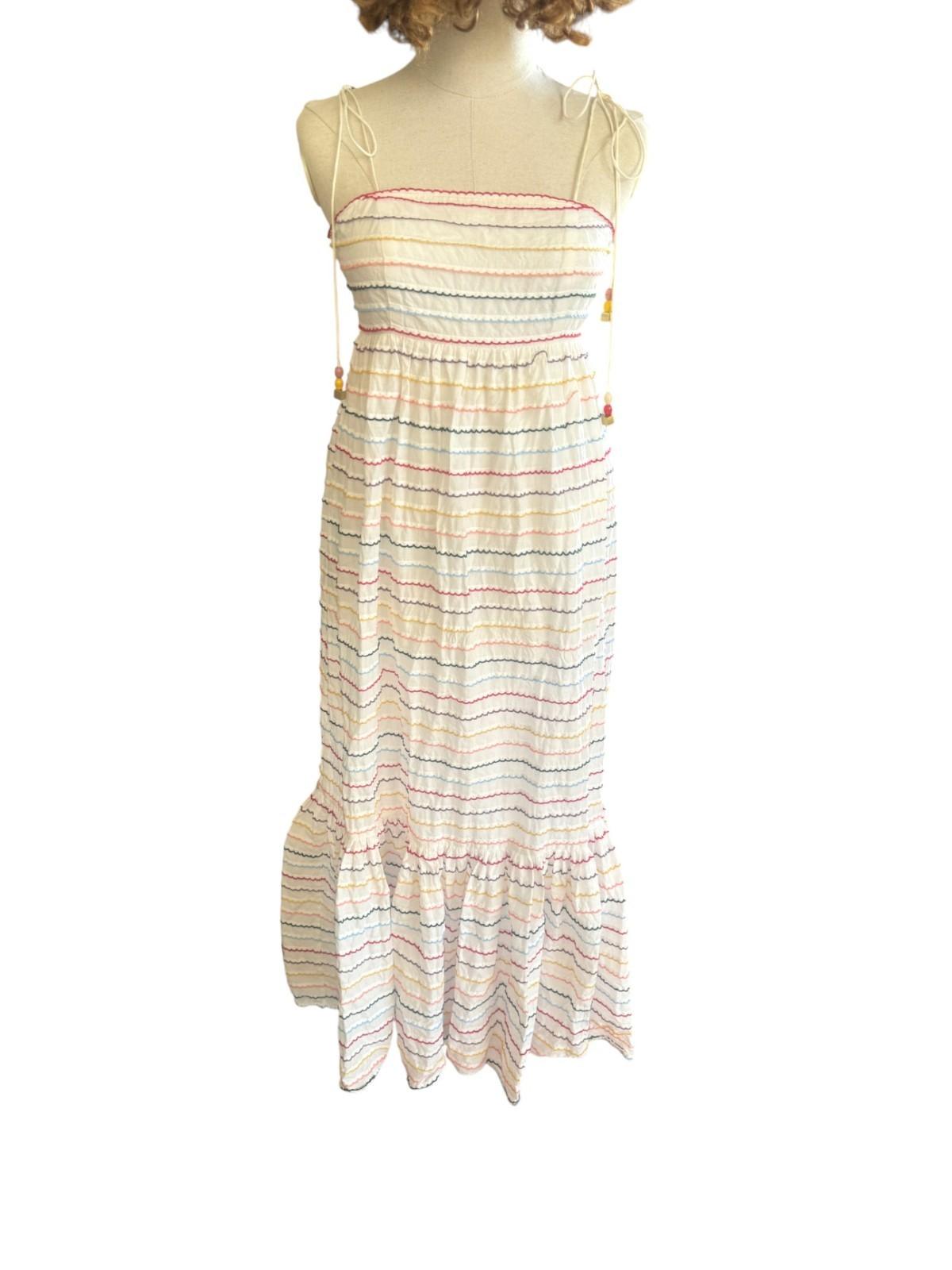 Zimmermann Zinnia Embroidered Scallop Midi Dress |Sz 1, Cotton, White, Tie Close