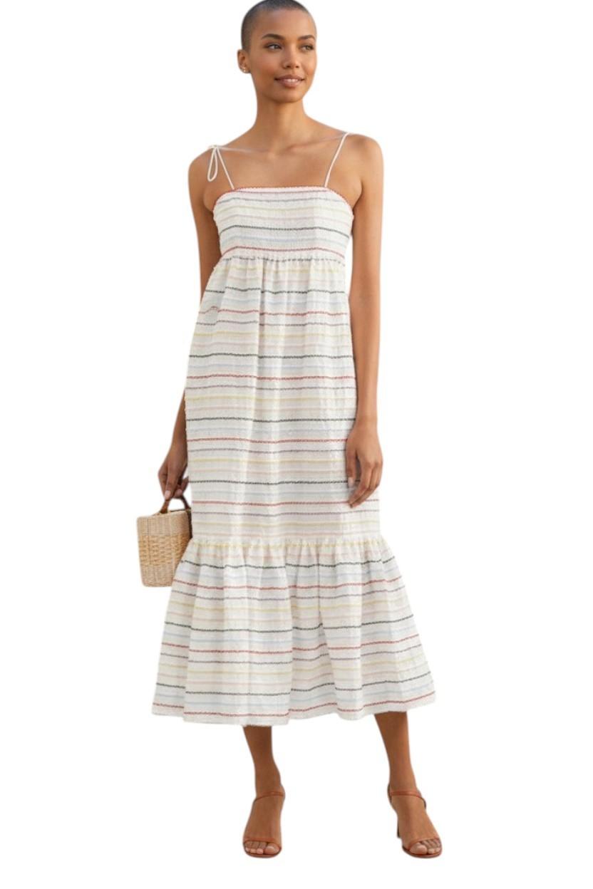 Zimmermann Zinnia Embroidered Scallop Midi Dress |Sz 1, Cotton, White, Tie Close