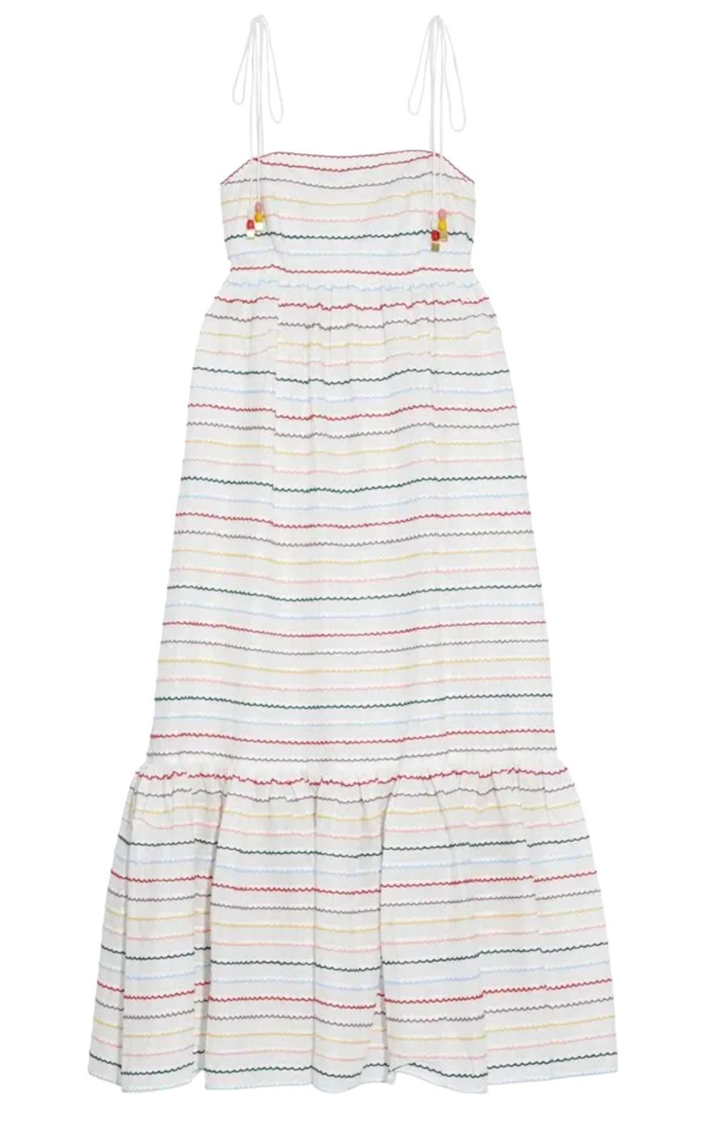 Zimmermann Zinnia Embroidered Scallop Midi Dress |Sz 1, Cotton, White, Tie Close