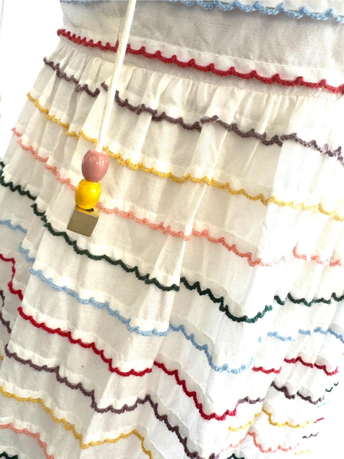 Zimmermann Zinnia Embroidered Scallop Midi Dress |Sz 1, Cotton, White, Tie Close