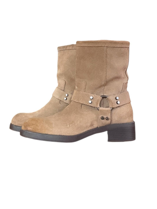 ZARA Suede Biker Boots | Camel/Taupe/Beige, Sz 40, Ankle Height, Square Toe