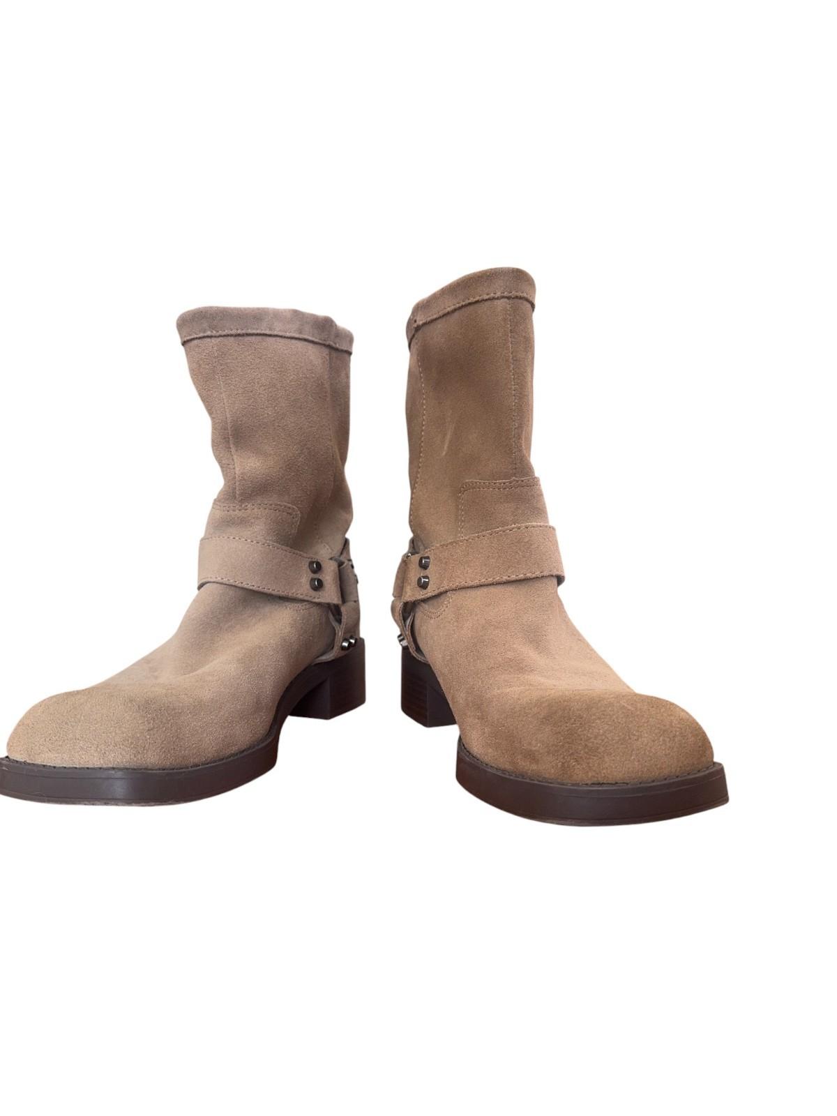 ZARA Suede Biker Boots | Camel/Taupe/Beige, Sz 40, Ankle Height, Square Toe