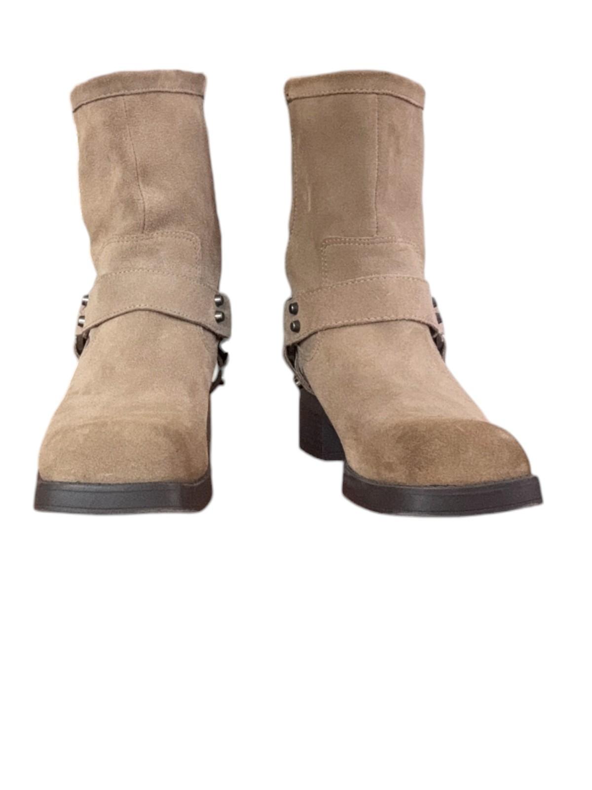 ZARA Suede Biker Boots | Camel/Taupe/Beige, Sz 40, Ankle Height, Square Toe