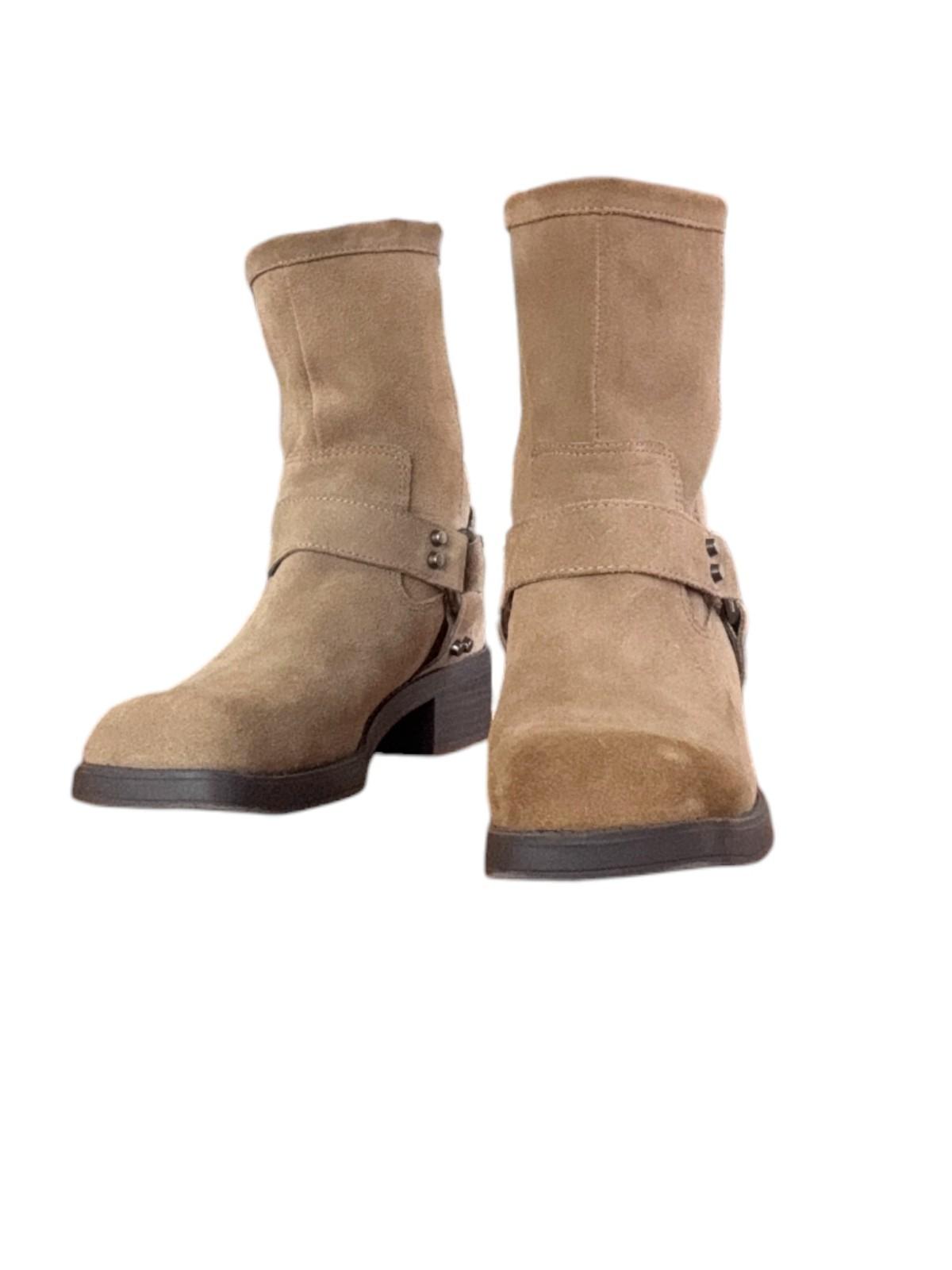 ZARA Suede Biker Boots | Camel/Taupe/Beige, Sz 40, Ankle Height, Square Toe