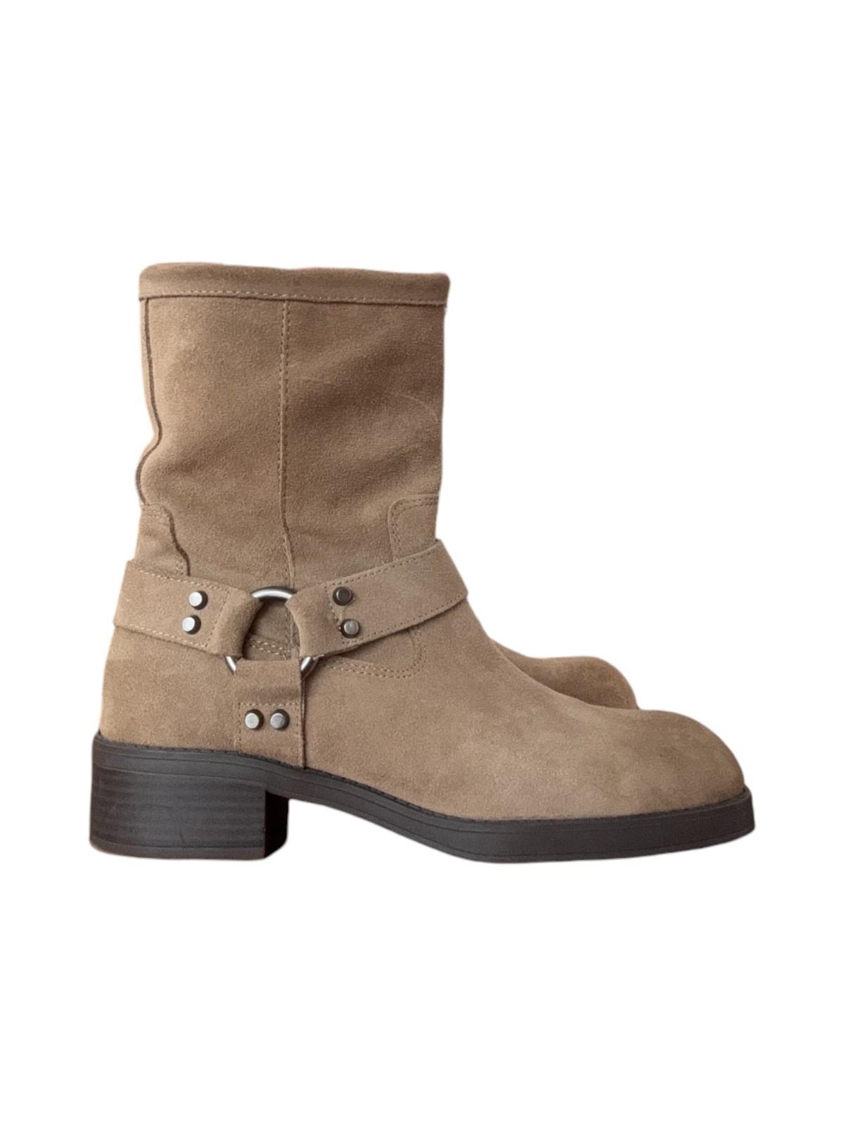 ZARA Suede Biker Boots | Camel/Taupe/Beige, Sz 40, Ankle Height, Square Toe