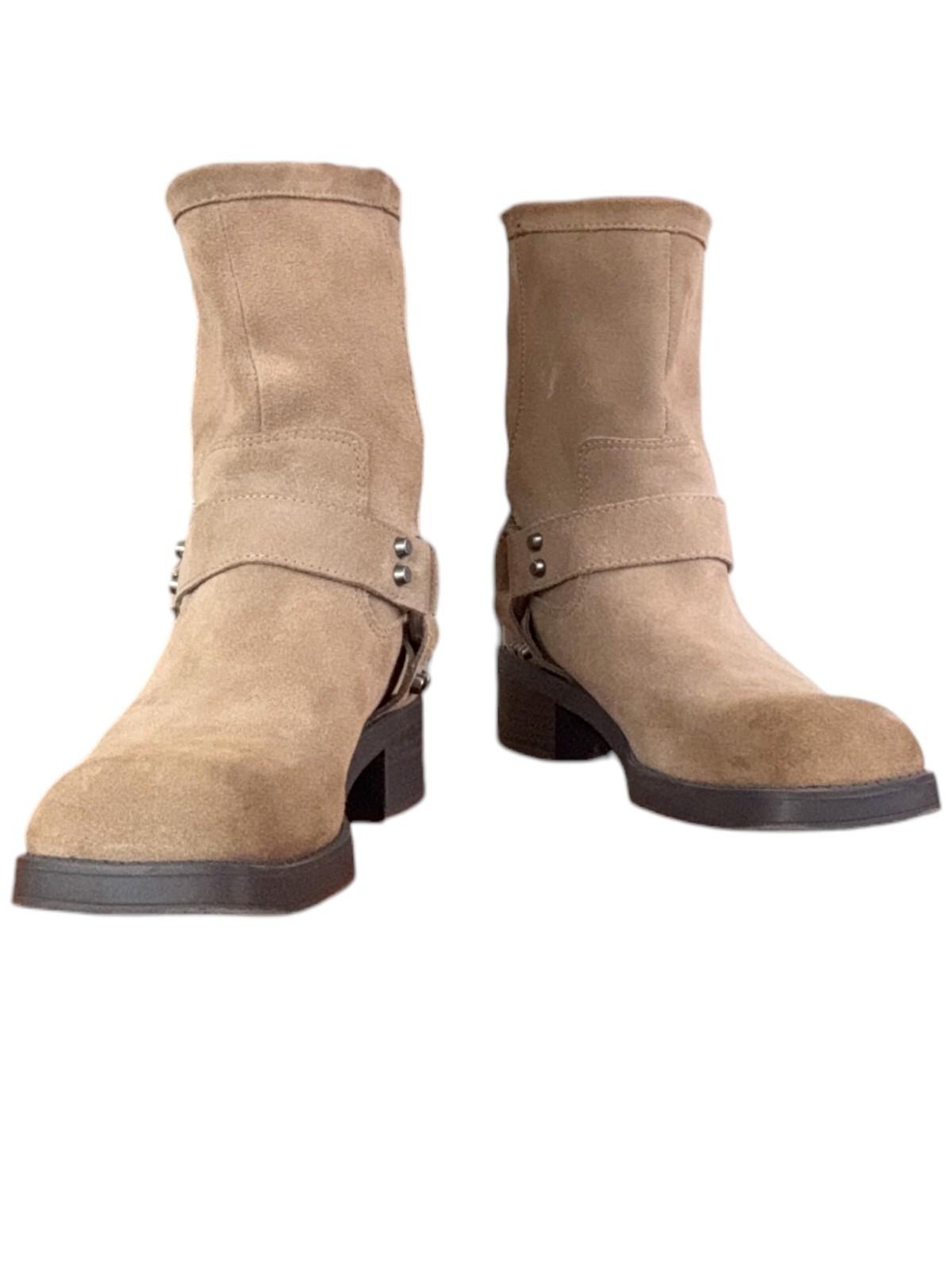 ZARA Suede Biker Boots | Camel/Taupe/Beige, Sz 40, Ankle Height, Square Toe