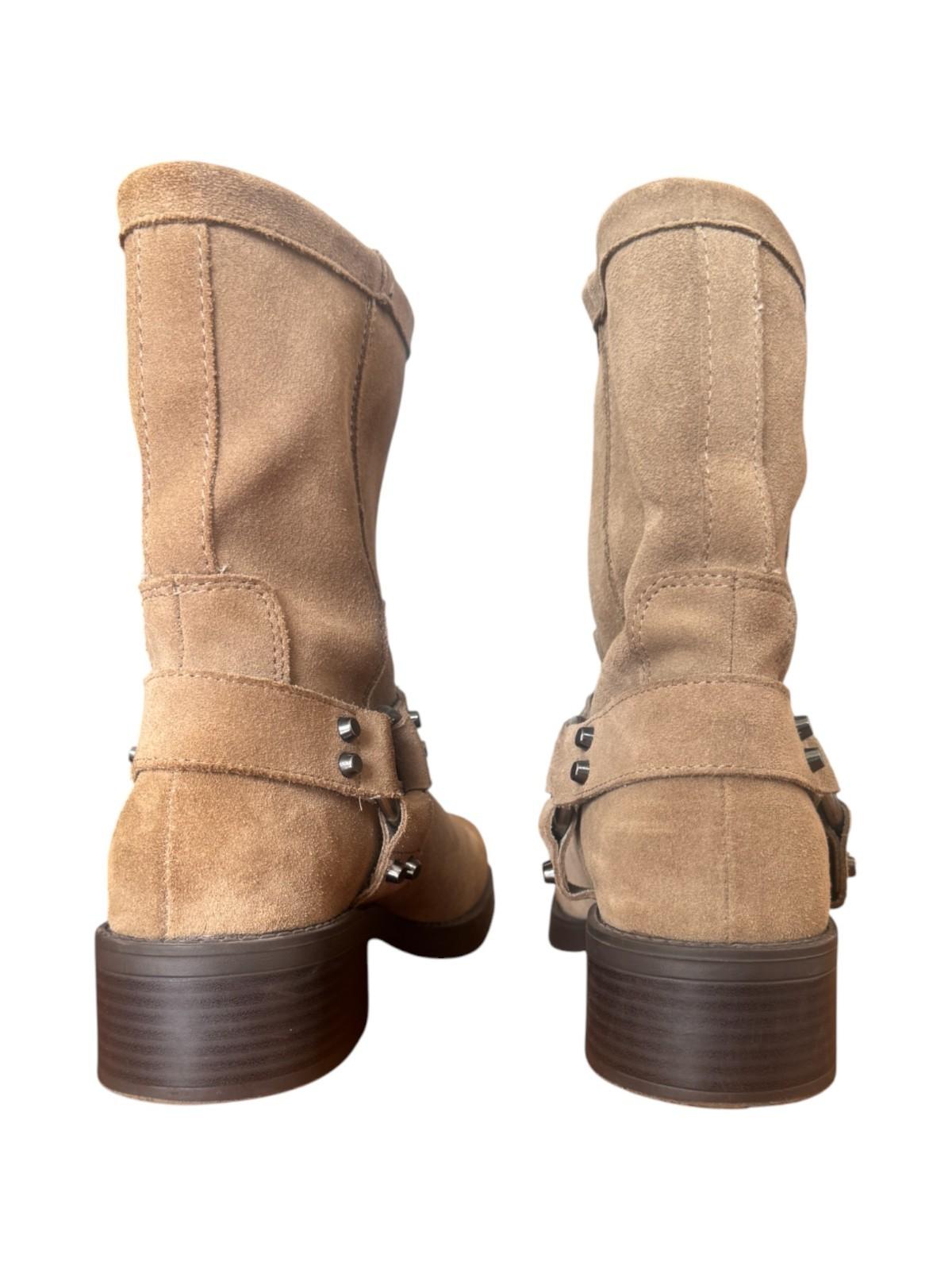 ZARA Suede Biker Boots | Camel/Taupe/Beige, Sz 40, Ankle Height, Square Toe