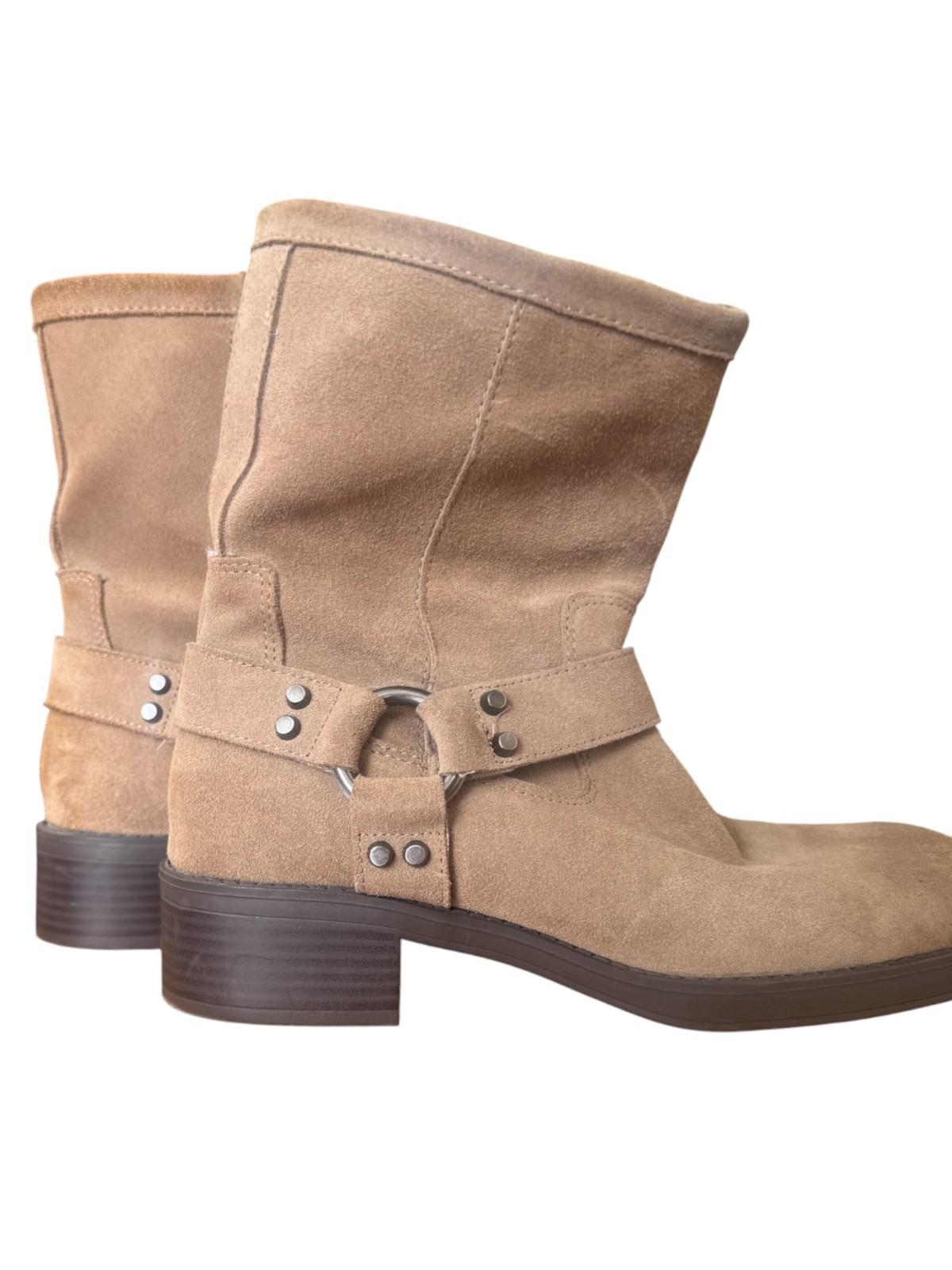 ZARA Suede Biker Boots | Camel/Taupe/Beige, Sz 40, Ankle Height, Square Toe