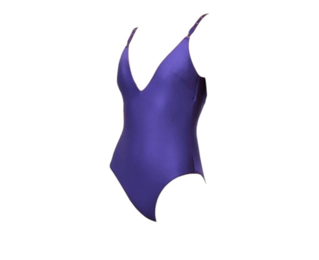 Zimmermann Pop Braided Strap One Piece | Purple, Low V Neck, Scoop, Low Back