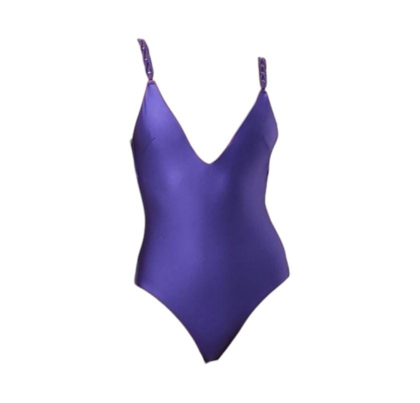 Zimmermann Pop Braided Strap One Piece | Purple, Low V Neck, Scoop, Low Back