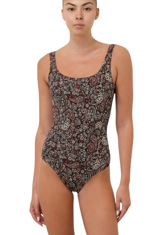 Zimmermann Separates Scoop One Piece | Black Paisley, Backless, Red/White Print