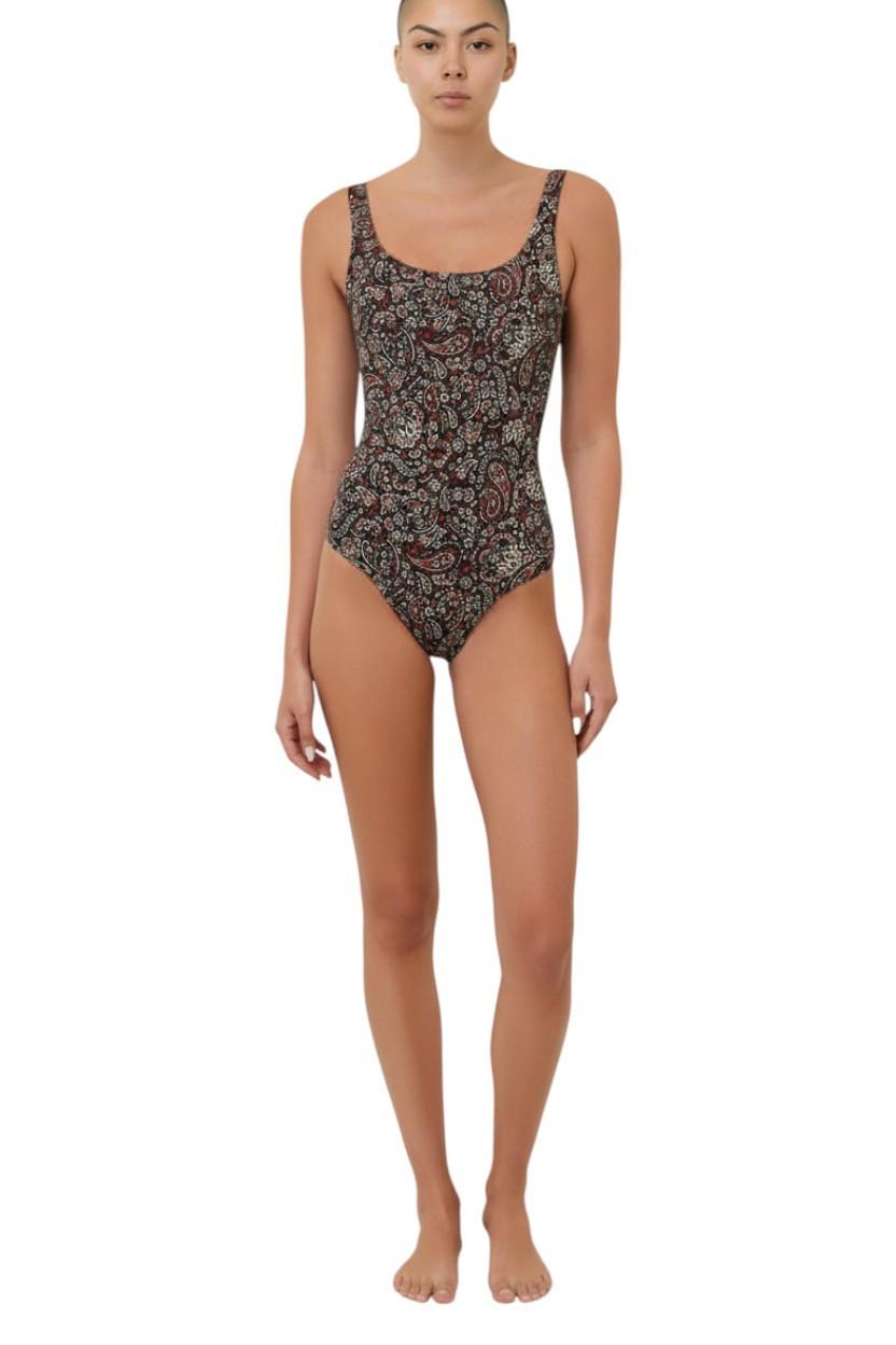 Zimmermann Separates Scoop One Piece | Black Paisley, Backless, Red/White Print