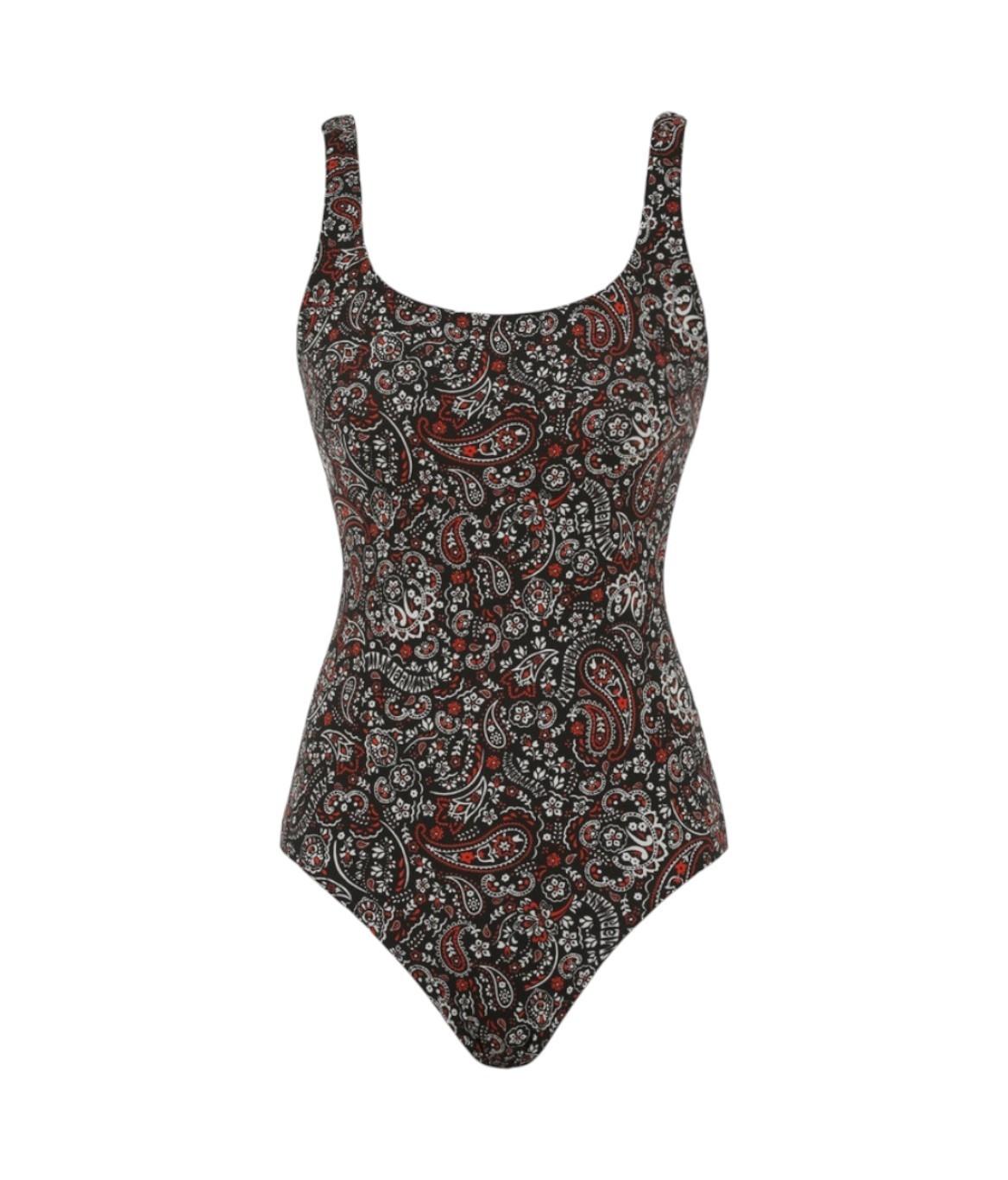 Zimmermann Separates Scoop One Piece | Black Paisley, Backless, Red/White Print