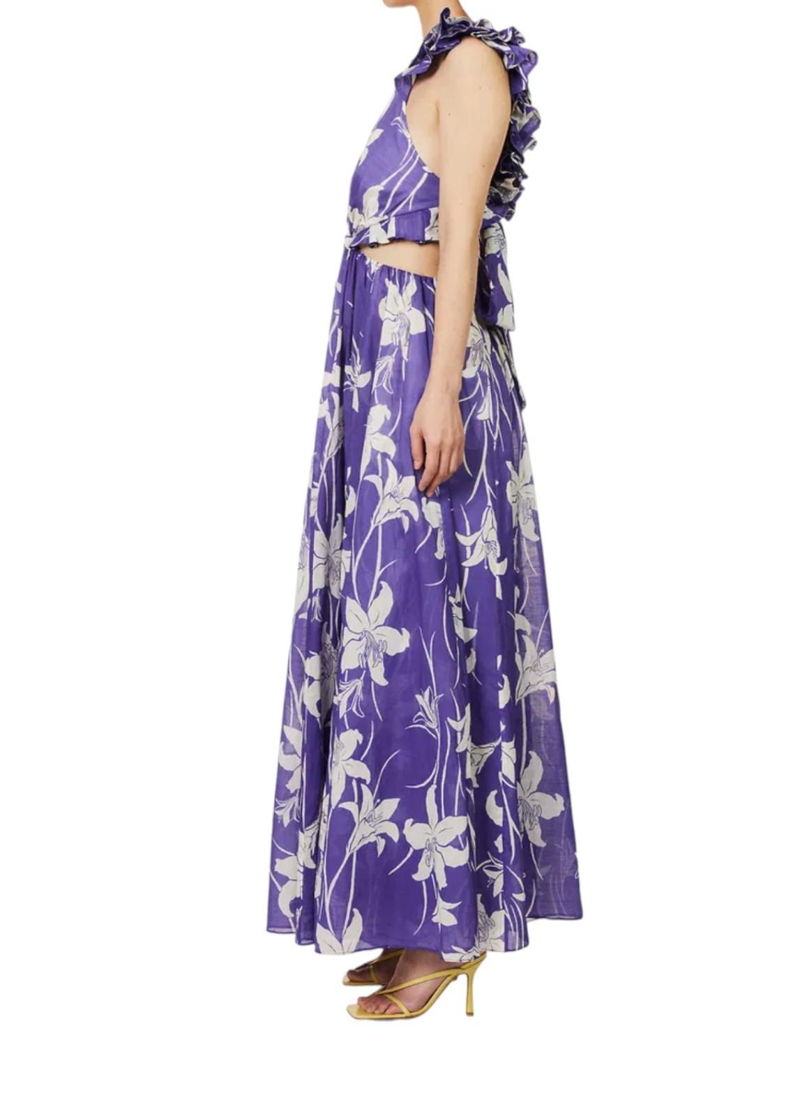 Zimmermann Acadian Ruffle Maxi Dress |Purple/Blue/White Floral, Backless, Cotton