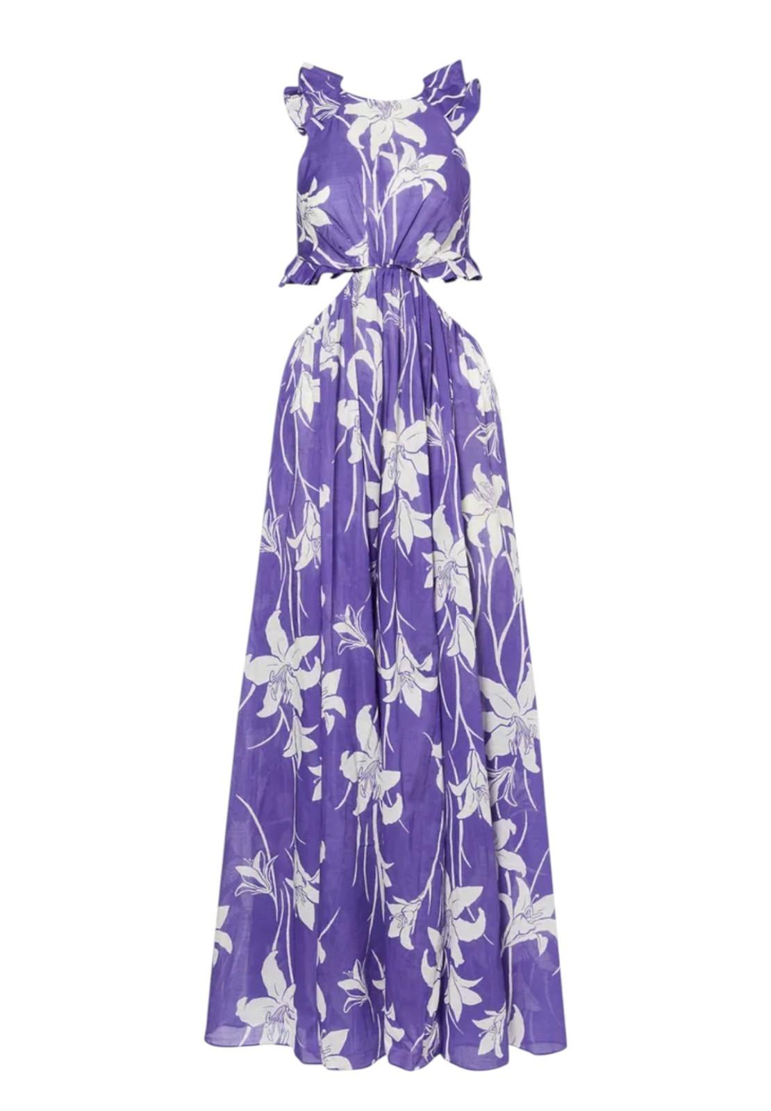 Zimmermann Acadian Ruffle Maxi Dress |Purple/Blue/White Floral, Backless, Cotton