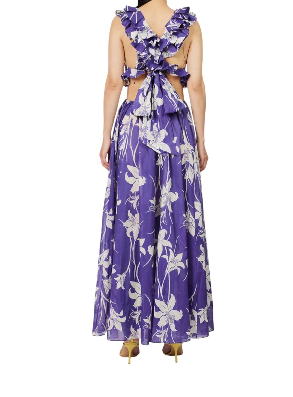 Zimmermann Acadian Ruffle Maxi Dress |Purple/Blue/White Floral, Backless, Cotton