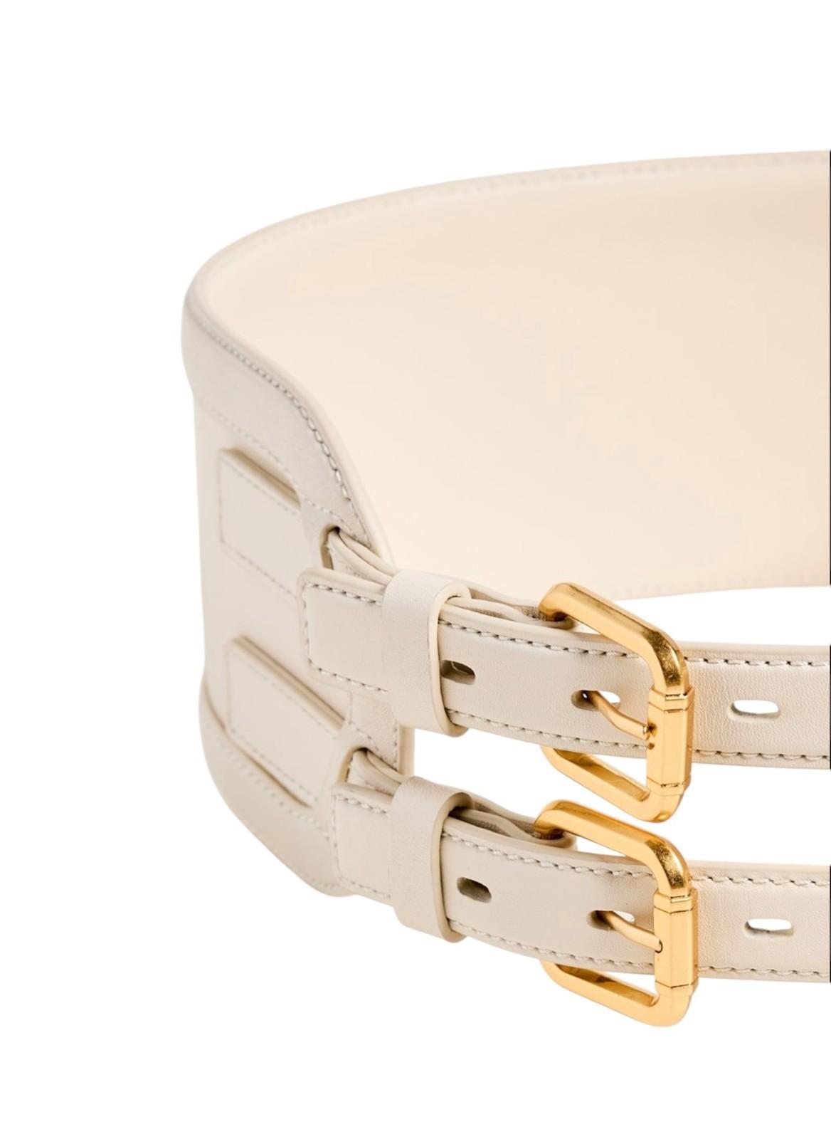 Zimmermann Leather Belt 90 |Double Buckle, Macadamia/Cream, Wide, Waist, Leather