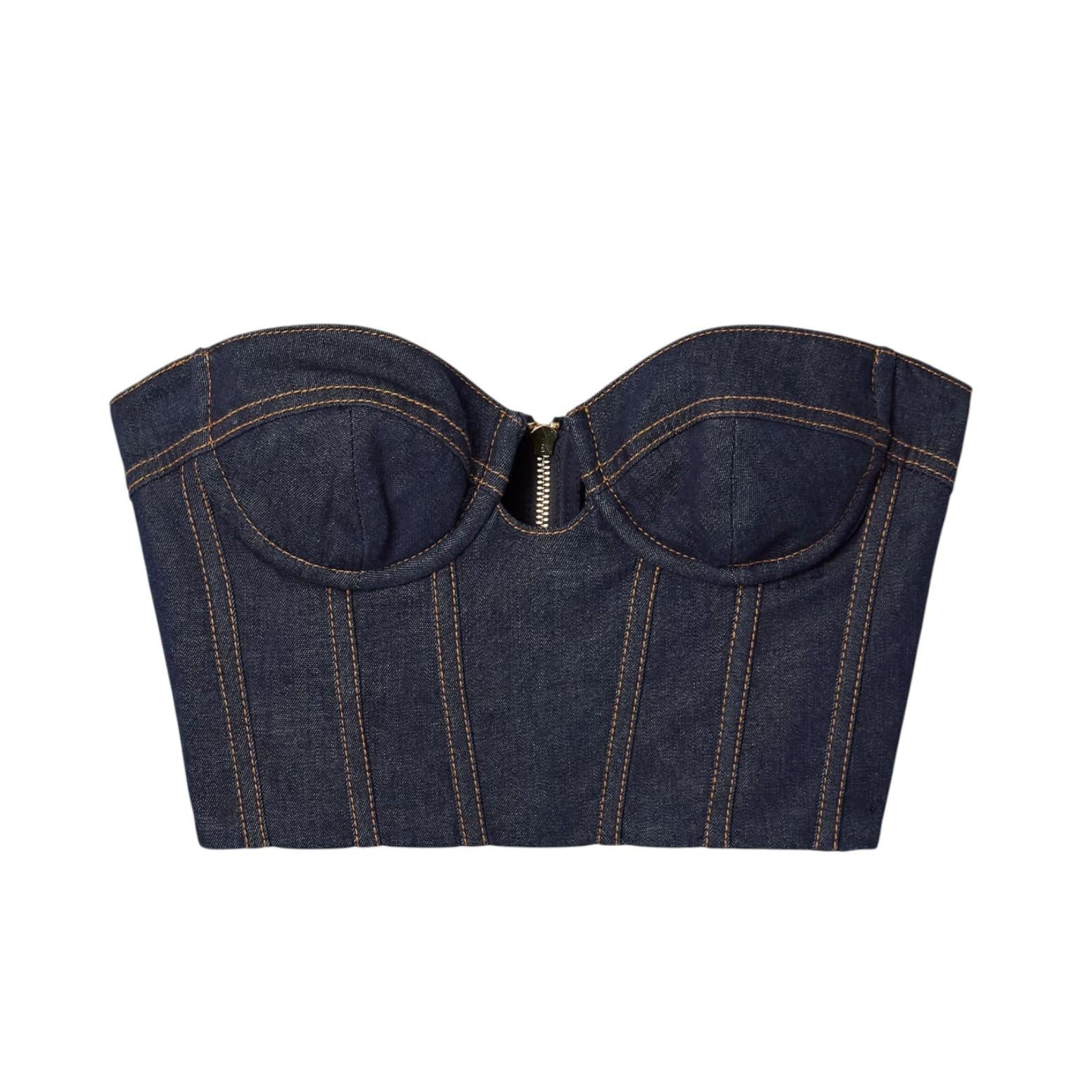 Denim strapless top on a white background