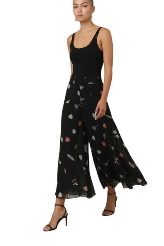 Zimmermann Crush Flared Culotte | Black Love Letters Print, Pants, High Waist