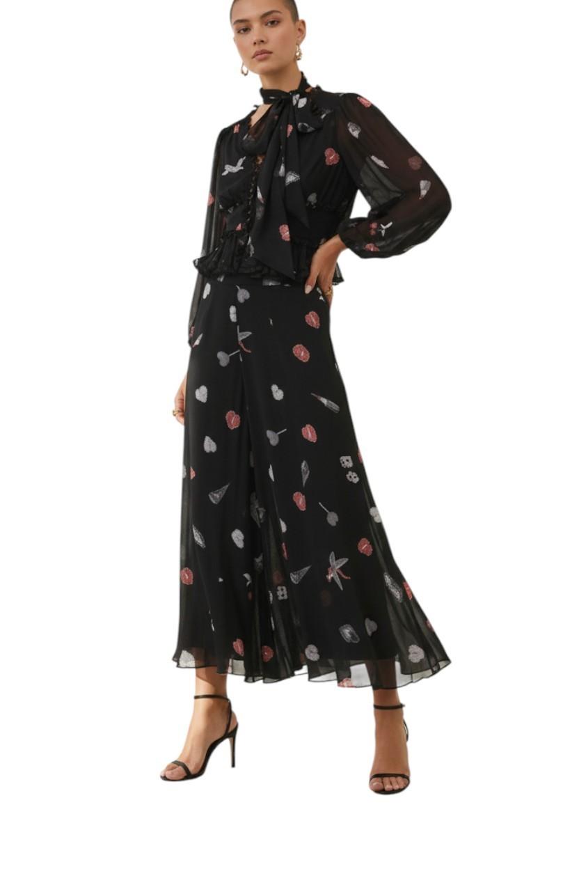 Zimmermann Crush Flared Culotte | Black Love Letters Print, Pants, High Waist