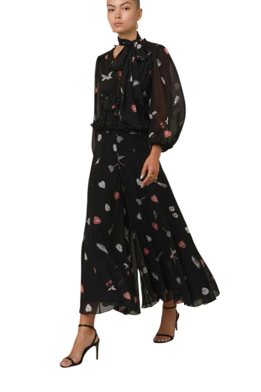 Zimmermann Crush Flared Culotte | Black Love Letters Print, Pants, High Waist