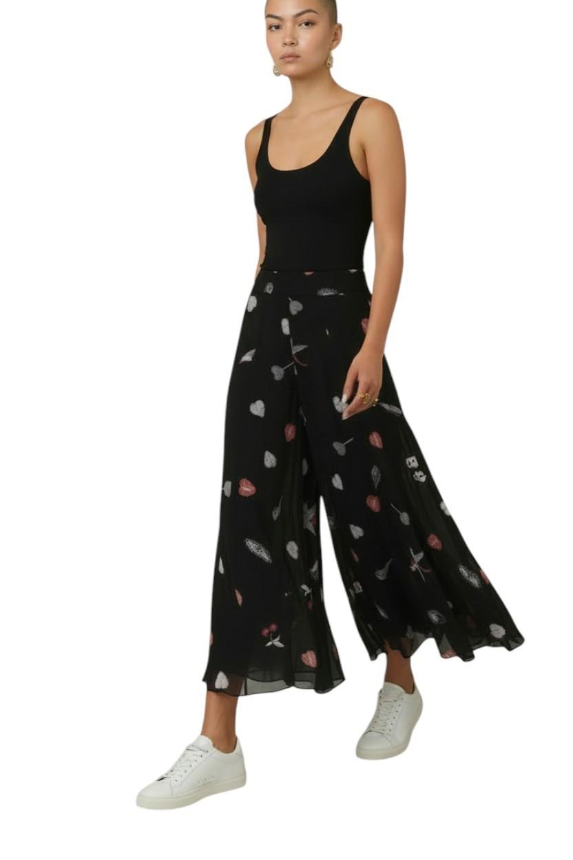 Zimmermann Crush Flared Culotte | Black Love Letters Print, Pants, High Waist