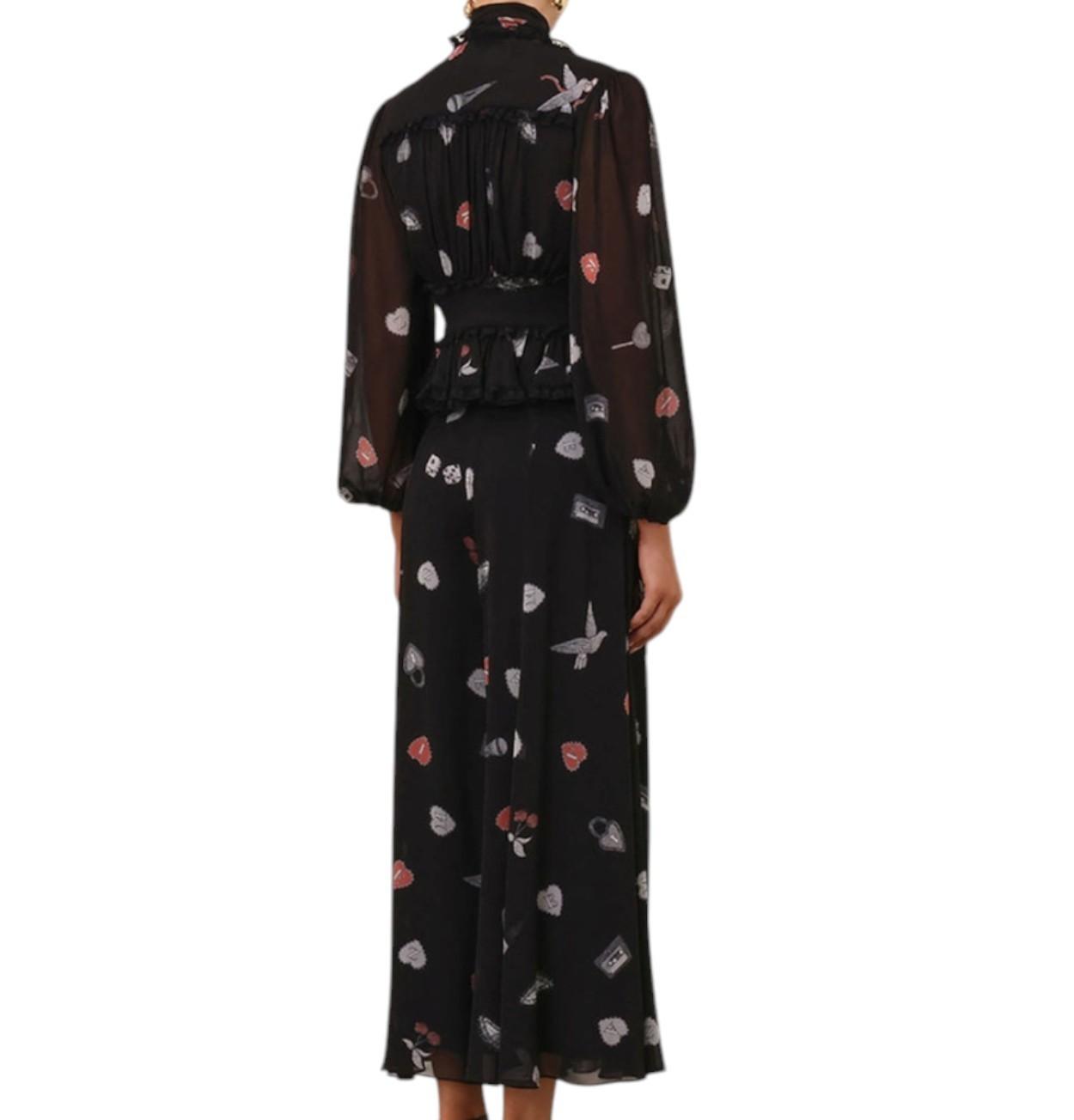 Zimmermann Crush Flared Culotte | Black Love Letters Print, Pants, High Waist