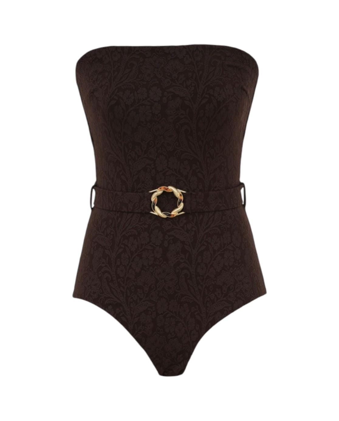 Zimmermann Acacia Textured Bandeau One Piece | Brown, Full Coverage, Belted