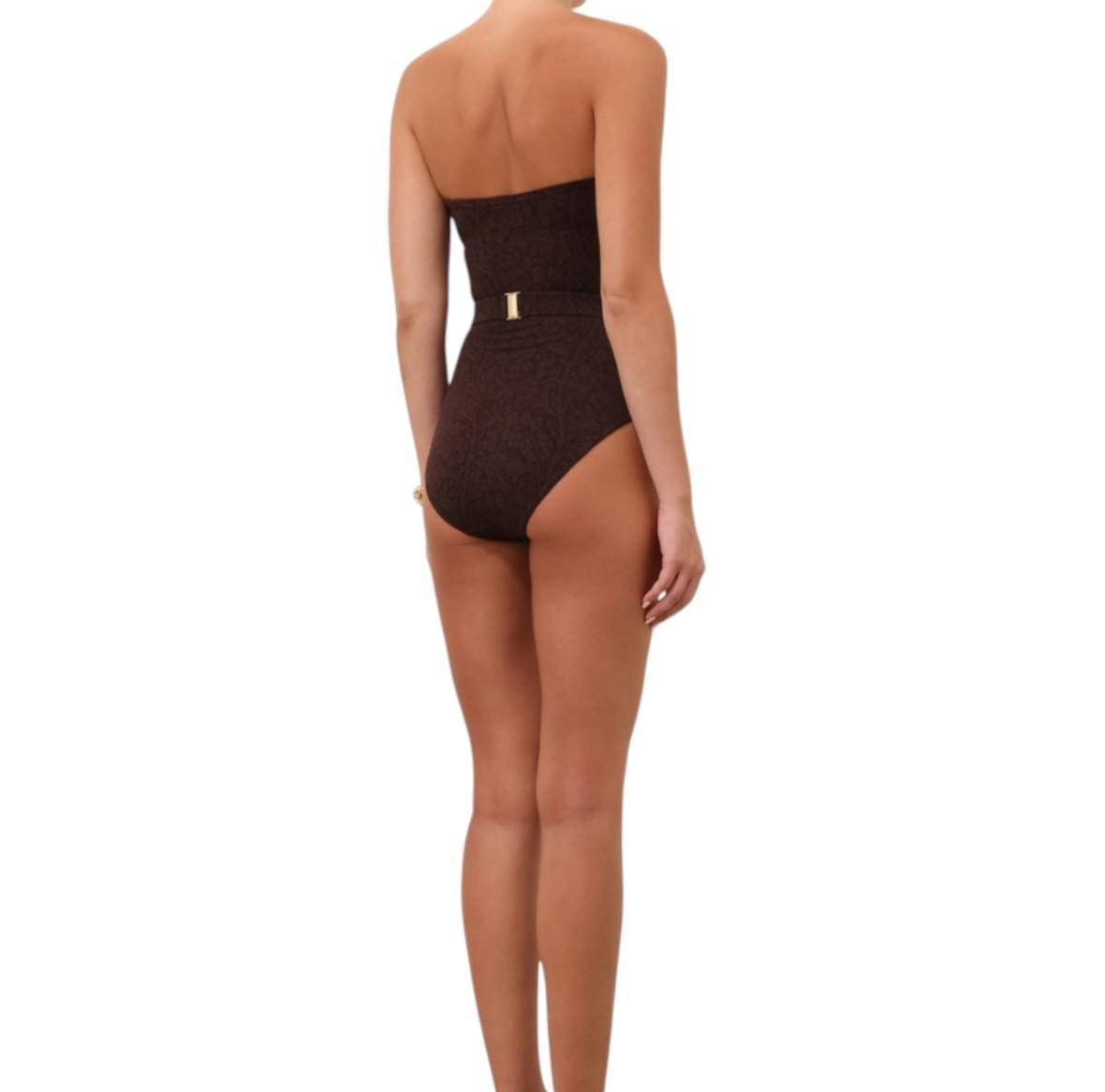 Zimmermann Acacia Textured Bandeau One Piece | Brown, Full Coverage, Belted