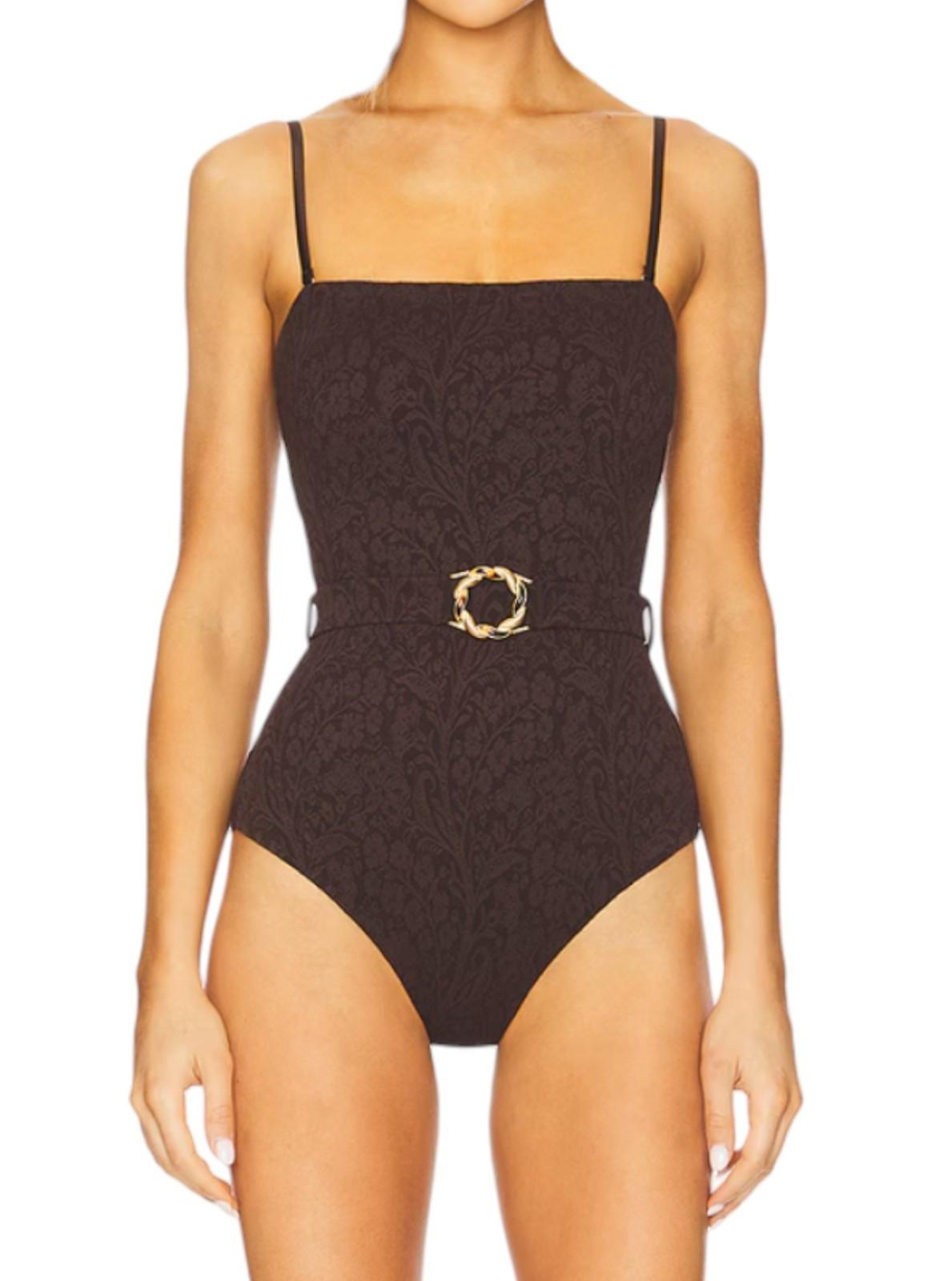 Zimmermann Acacia Textured Bandeau One Piece | Brown, Full Coverage, Belted