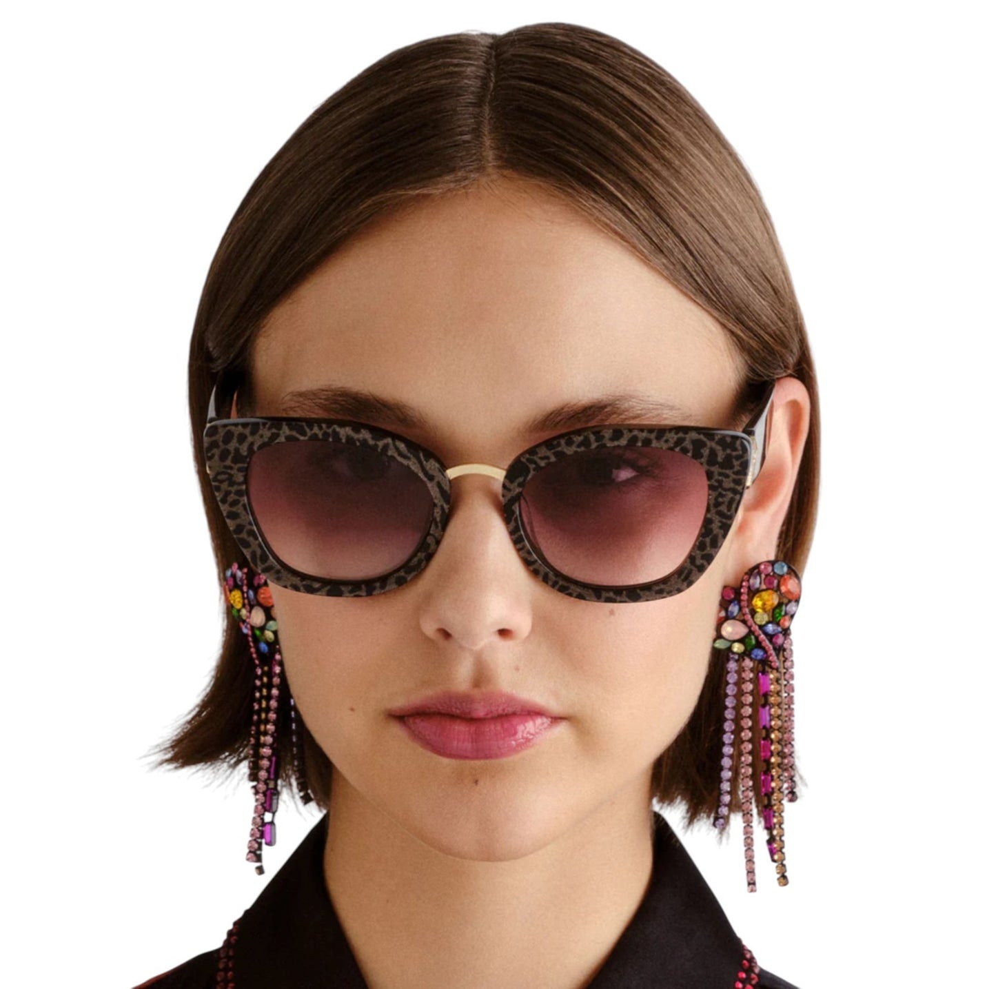 Camilla Nile Goddess Sunglasses | Cat Eye, Black/Glitter/Leopard, Acetate/Metal