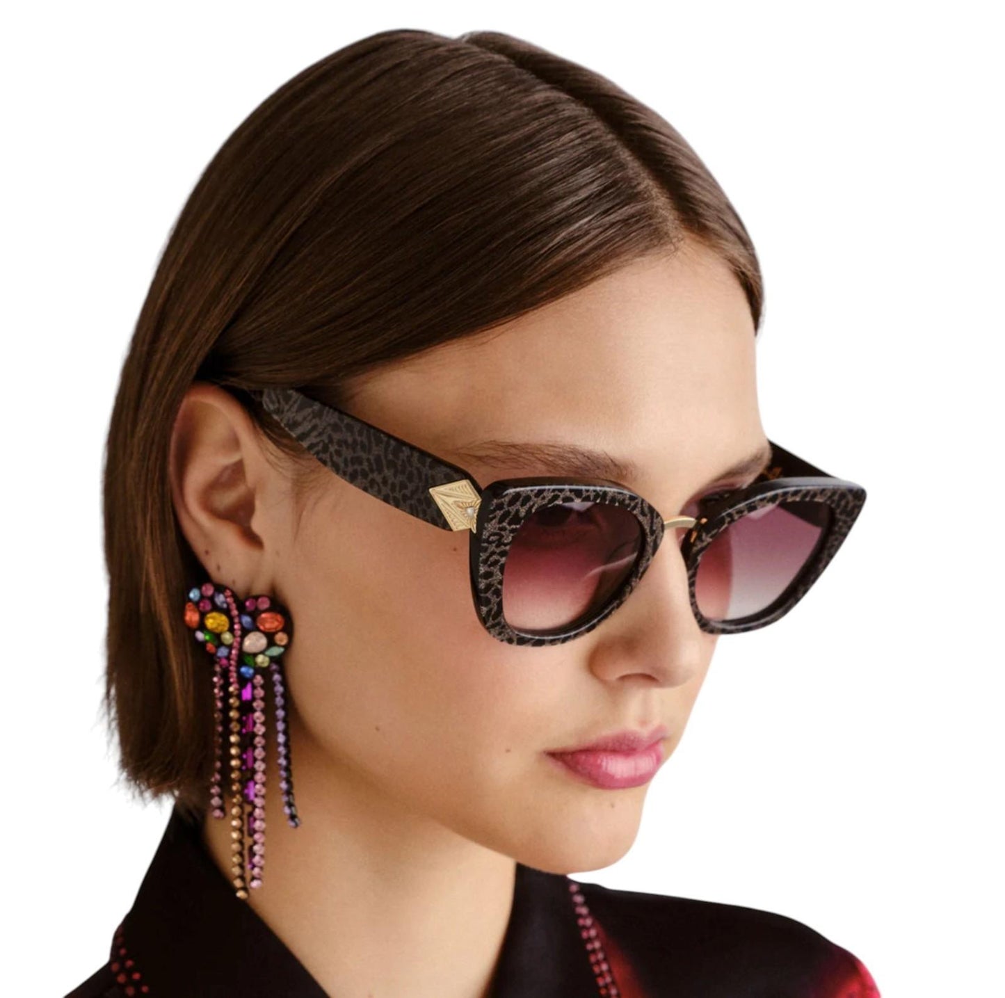 Camilla Nile Goddess Sunglasses | Cat Eye, Black/Glitter/Leopard, Acetate/Metal