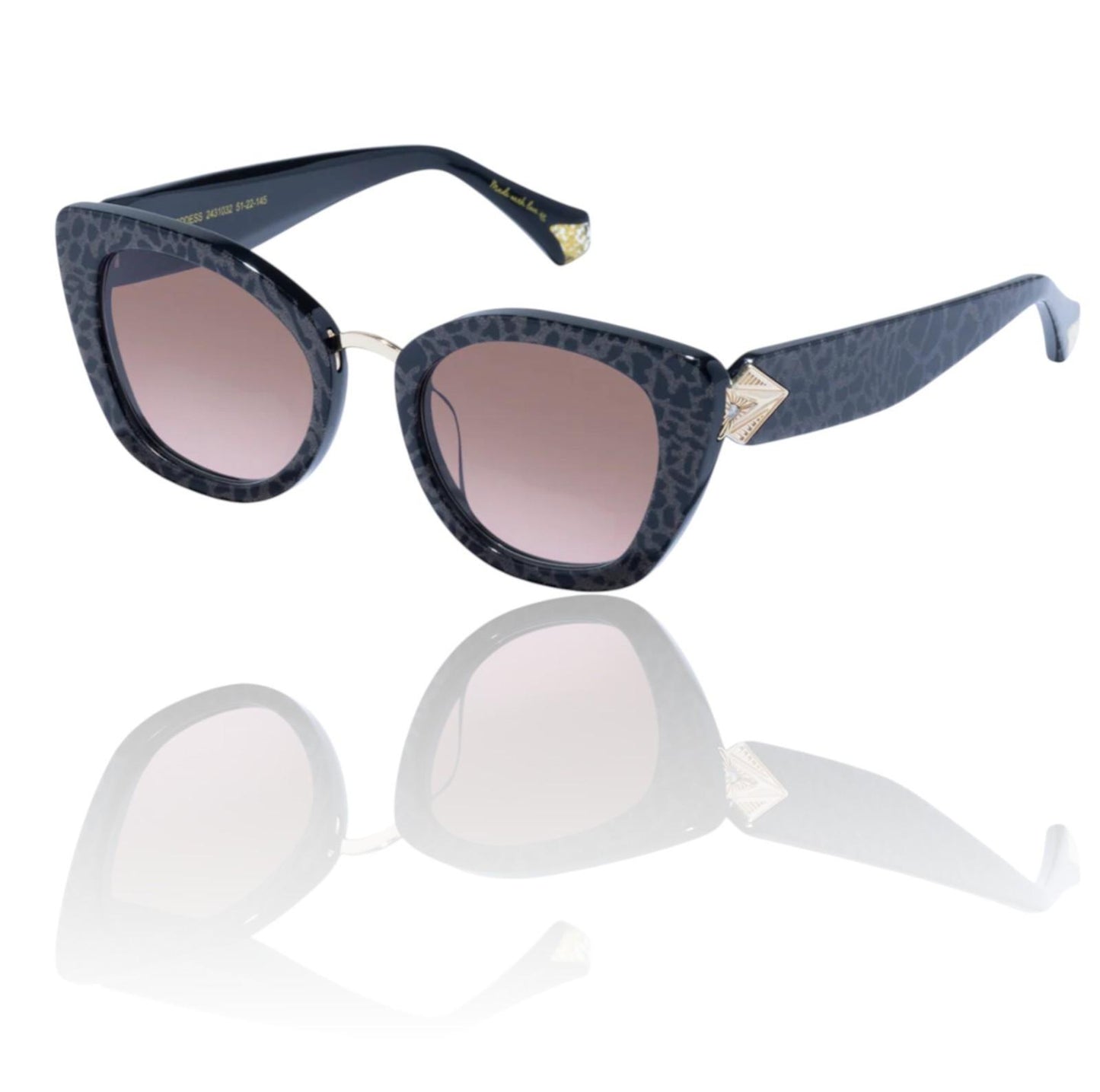 Camilla Nile Goddess Sunglasses | Cat Eye, Black/Glitter/Leopard, Acetate/Metal