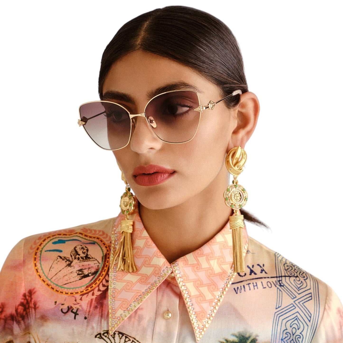 Camilla Desert Reign Sunglasses | Gold/Blush Marble, Grey Gradient Lens, Metal